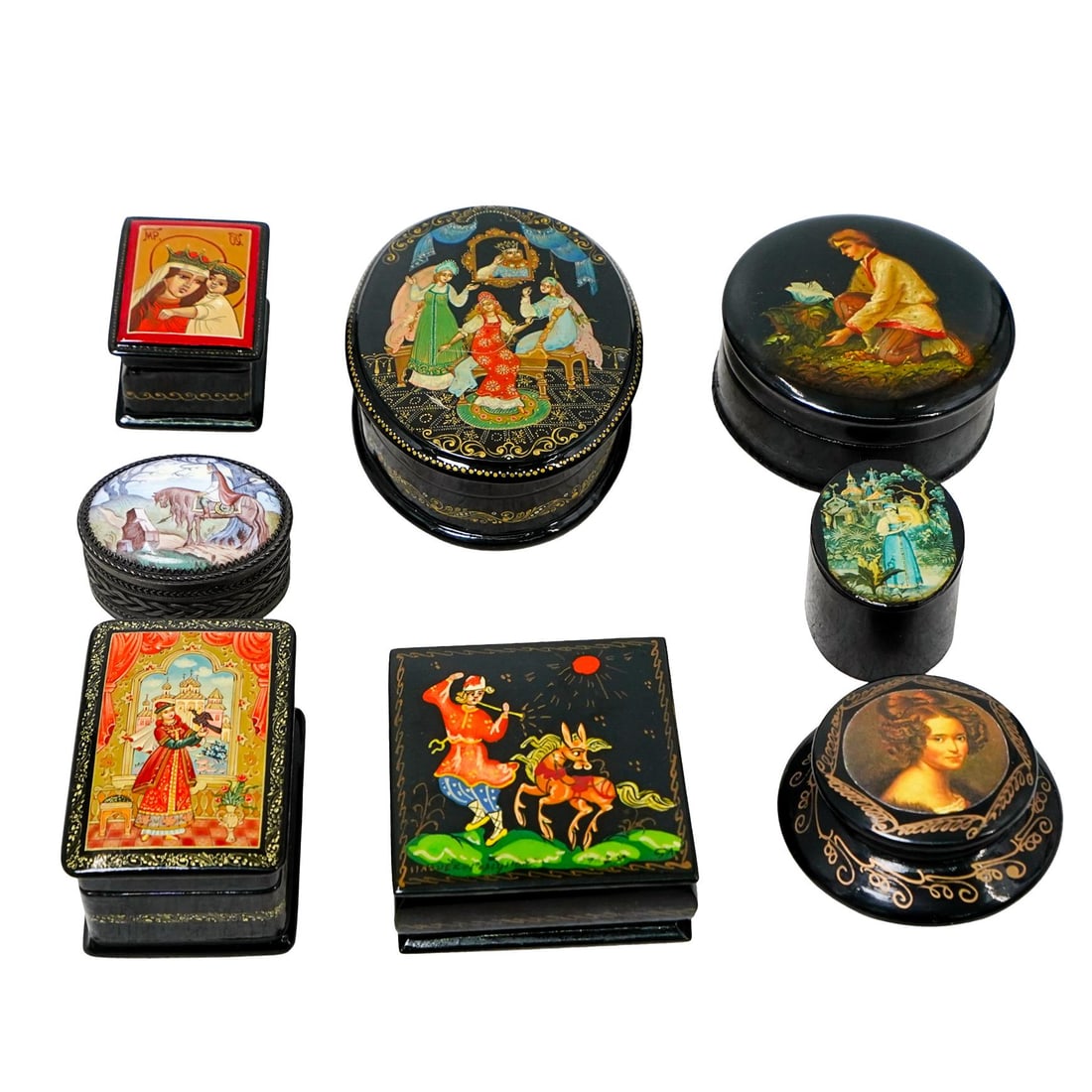 (8 pcs) Assorted Small Russian Lacquer Trinket Boxes - 2