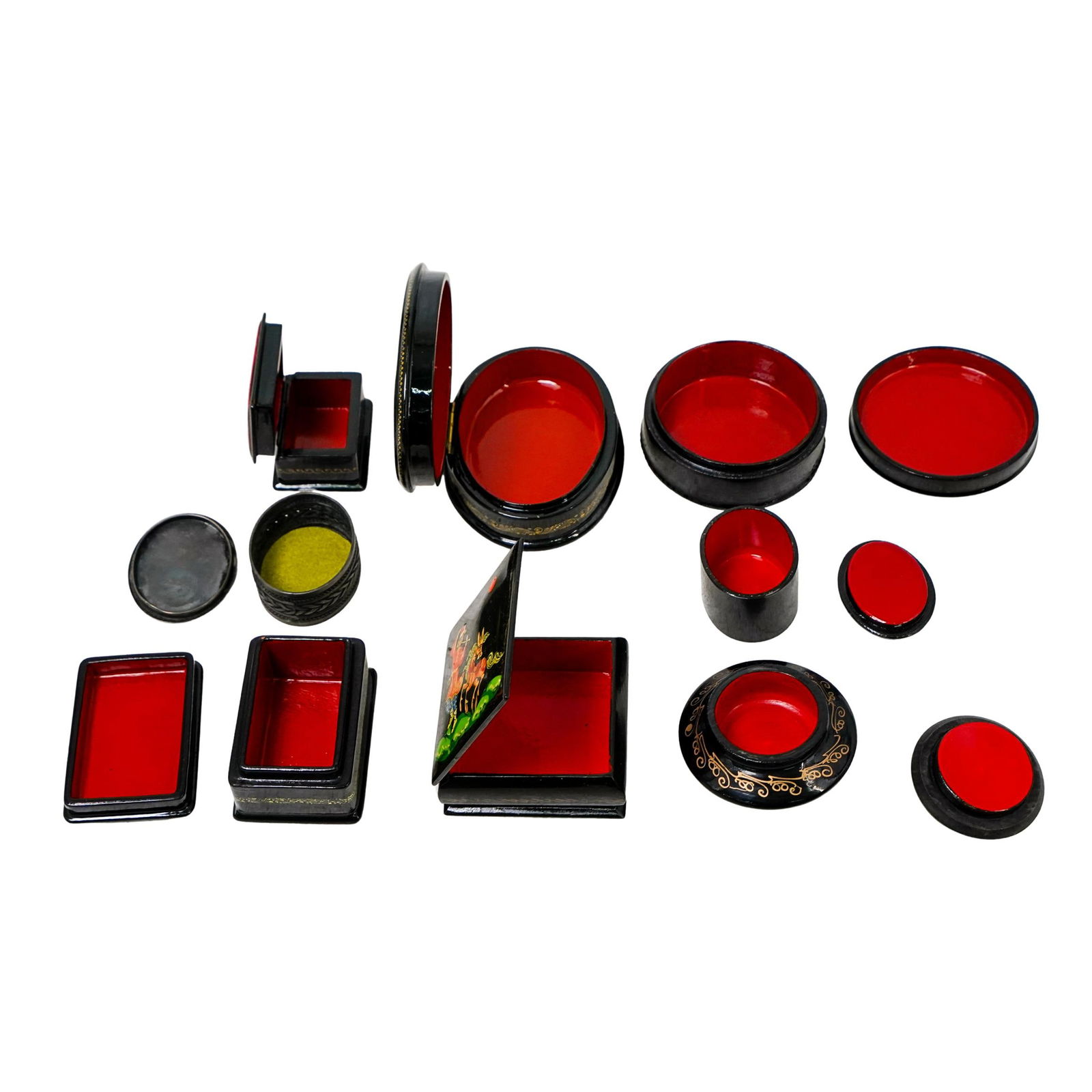 (8 pcs) Assorted Small Russian Lacquer Trinket Boxes - 3