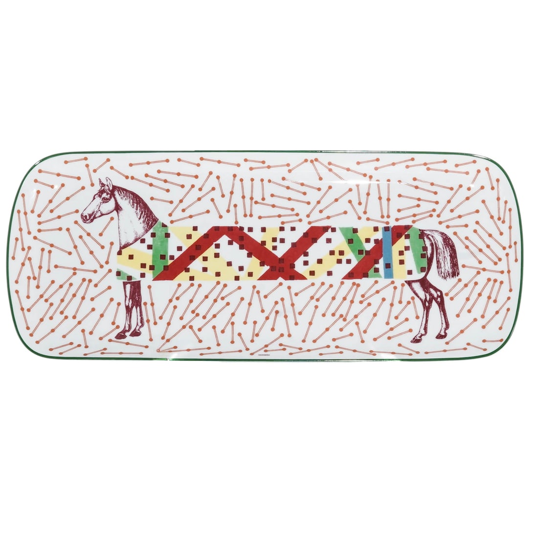 Hermes x Gianpaolo Pagni Hippomobile Tray: Hermes x Gianpaolo Pagni Hippomobile Tray 20th century, French Large Hippomobile horse tray is brand new, unused, in original Hermes logo box. Marked on the bottom "Hermes Made in France" L. 14.5" x