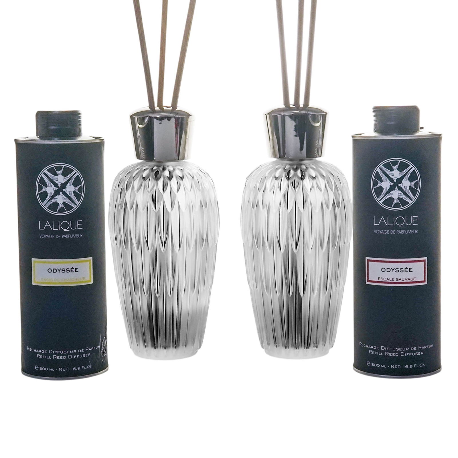 (2pc) Lalique "Odysee" Crystal Bottle Diffusers - 2