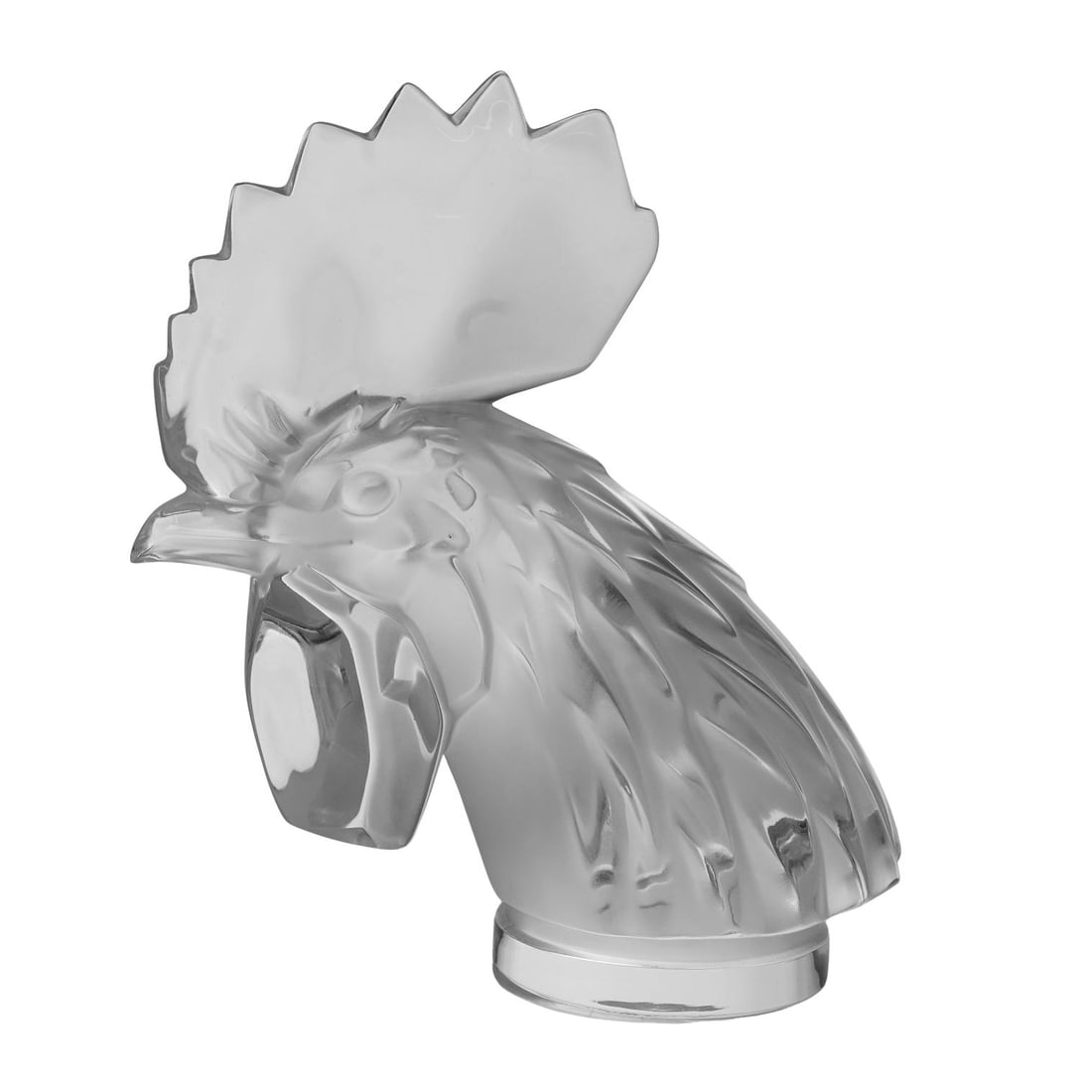 Lalique Crystal "Tete de Coq" Rooster Head Ornament: Lalique Crystal "Tete de Coq" Rooster Head OrnamentMid to late 20th century, FrenchLalique crystal rooster head, known as the "Tête de Coq", designed by René Lalique in the late 1920s. These were or