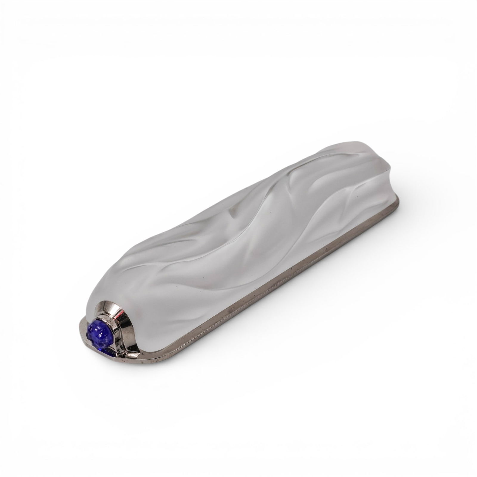 Irma Orenstein x Lalique Crystal Mezuzah: Irma Orenstein x Lalique Crystal Mezuzah2022, FrenchThe crystal mezuzah captivates with its curved lines that catch the light. While it is produced at the Lalique manufacture, the design originates fr