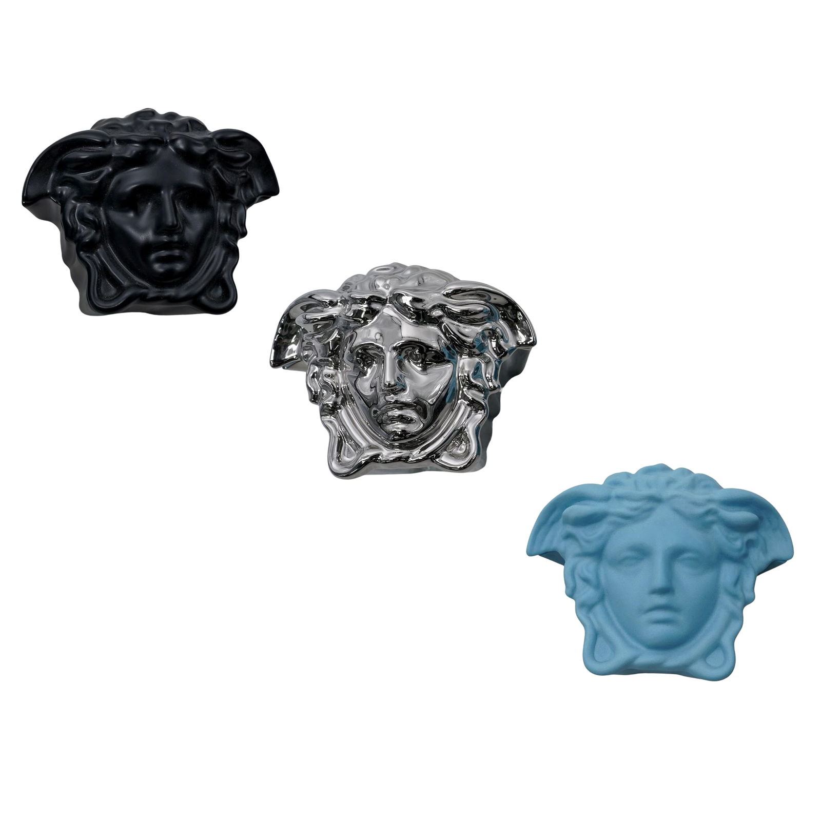 (3 Pc) Versace x Rosenthal "Gypsy" Porcelain Medusa Boxes: (3 Pc) Versace x Rosenthal "Gypsy" Porcelain Medusa Boxes20th century, GermanyThese porcelain decorative containers feature a distinctive lid modeled in relief as the iconic Medusa Head. Lot includes: