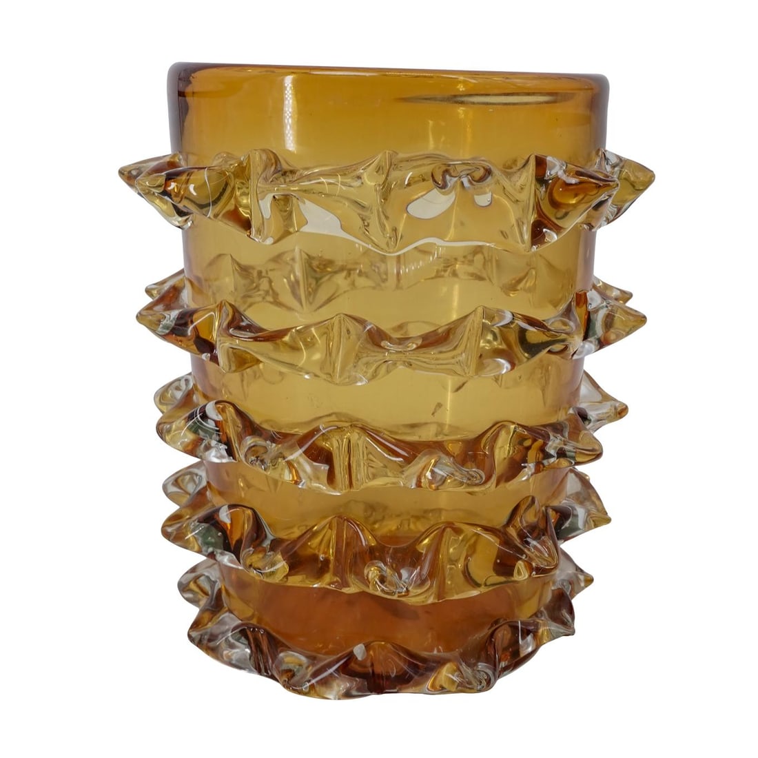 Enzo de Gaspari Amber "Vaso Punte" Glass Vase: Enzo de Gaspari Amber "Vaso Punte" Glass Vase20th century, ItalianIt is a handmade decorative glass piece crafted by Italian master glassmaker using traditional techniques. It features a "Punte" textu