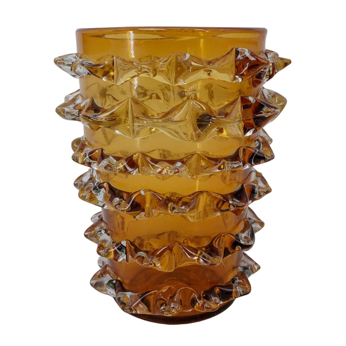 Enzo de Gaspari Amber "Vaso Punte" Glass Vase: Enzo de Gaspari Amber "Vaso Punte" Glass Vase20th century, ItalianIt is a handmade decorative large glass piece crafted by Italian master glassmaker using traditional techniques. It features a "Punte"