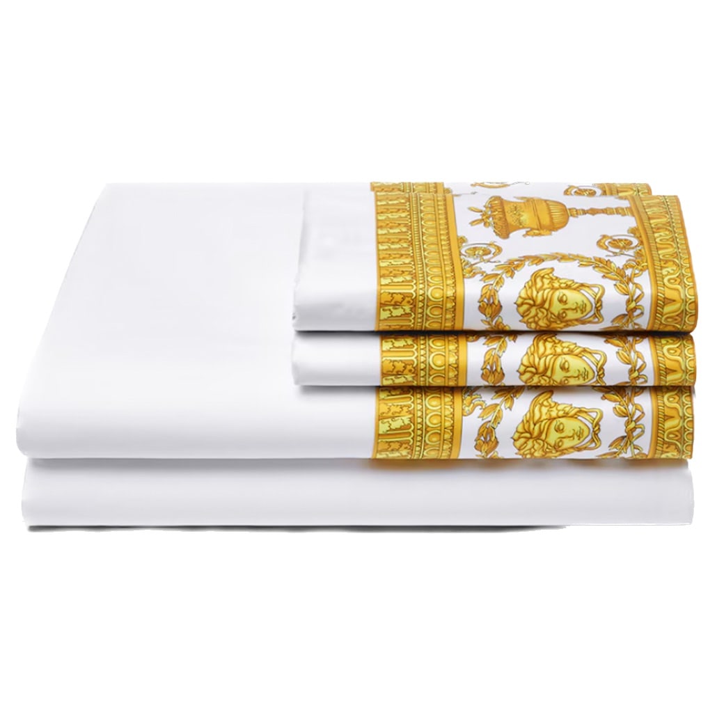 Versace "I Love Baroque" King Sheet Set: Versace "I Love Baroque" King Sheet Set 21st century, Italian A bed linen set made from cotton featuring a printed trim in the "I Love Baroque" pattern. The set includes a top sheet, a fitted sheet,
