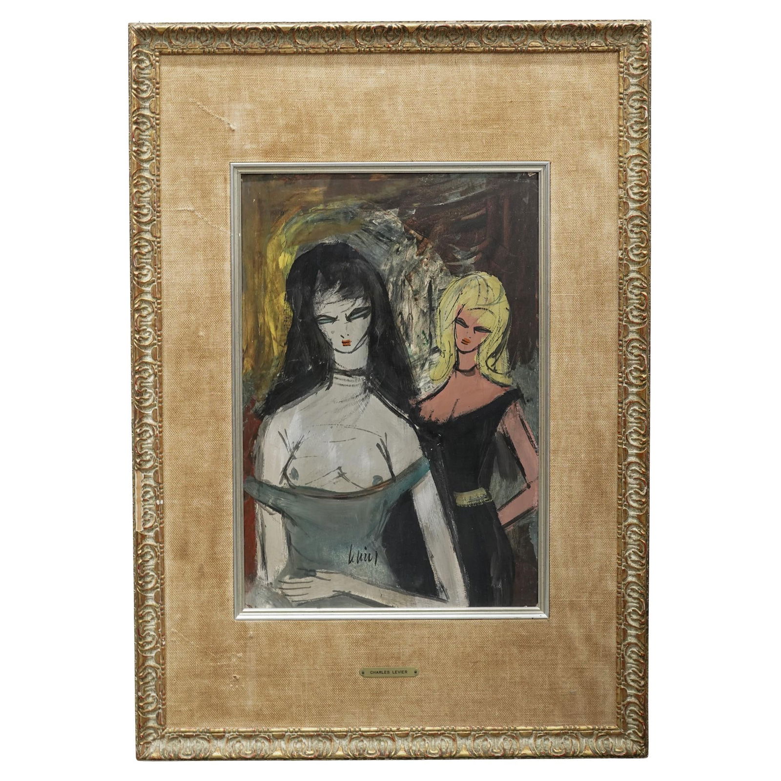 Charles Levier (French-American, 1920-2003) Semi Nude Oil on Board: Charles Levier (French-American, 1920-2003) Semi Nude Oil on Board Mid 20th century, French Expressionist portrait of semi nude, oil on board, by Charles Levier known for his mid century modern style