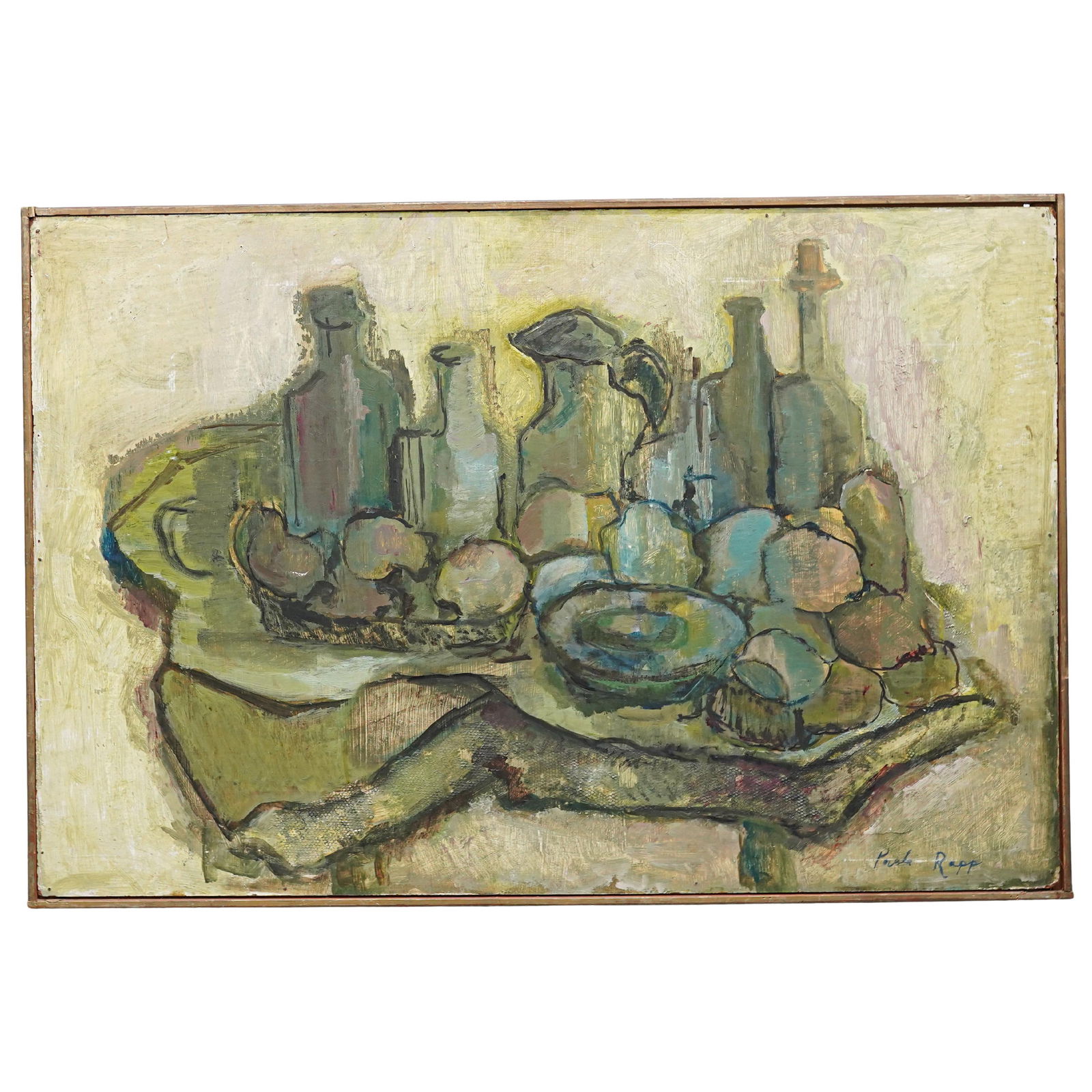 Paula Rapp (American, 1931-1973) Mixed Media On Board Painting: Paula Rapp (American, 1931-1973) Mixed Media On Board Painting Mid 20th century, American Expressionistic mixed media on board still-life by Paula Rapp .The artwork uses bold brushstrokes and a muted
