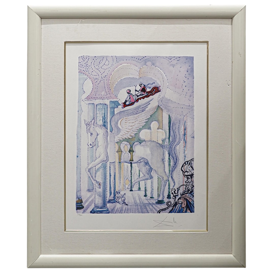 Salvador Dali (Spanish, 1904-1989) "Pegasus Winged Horse" Lithograph: Salvador Dali (Spanish, 1904-1989) "Pegasus Winged Horse" Lithograph circa 1970s-80s, Spanish Surrealist lithograph by the renowned Spanish artist Salvador Dali. The piece features a central mythical