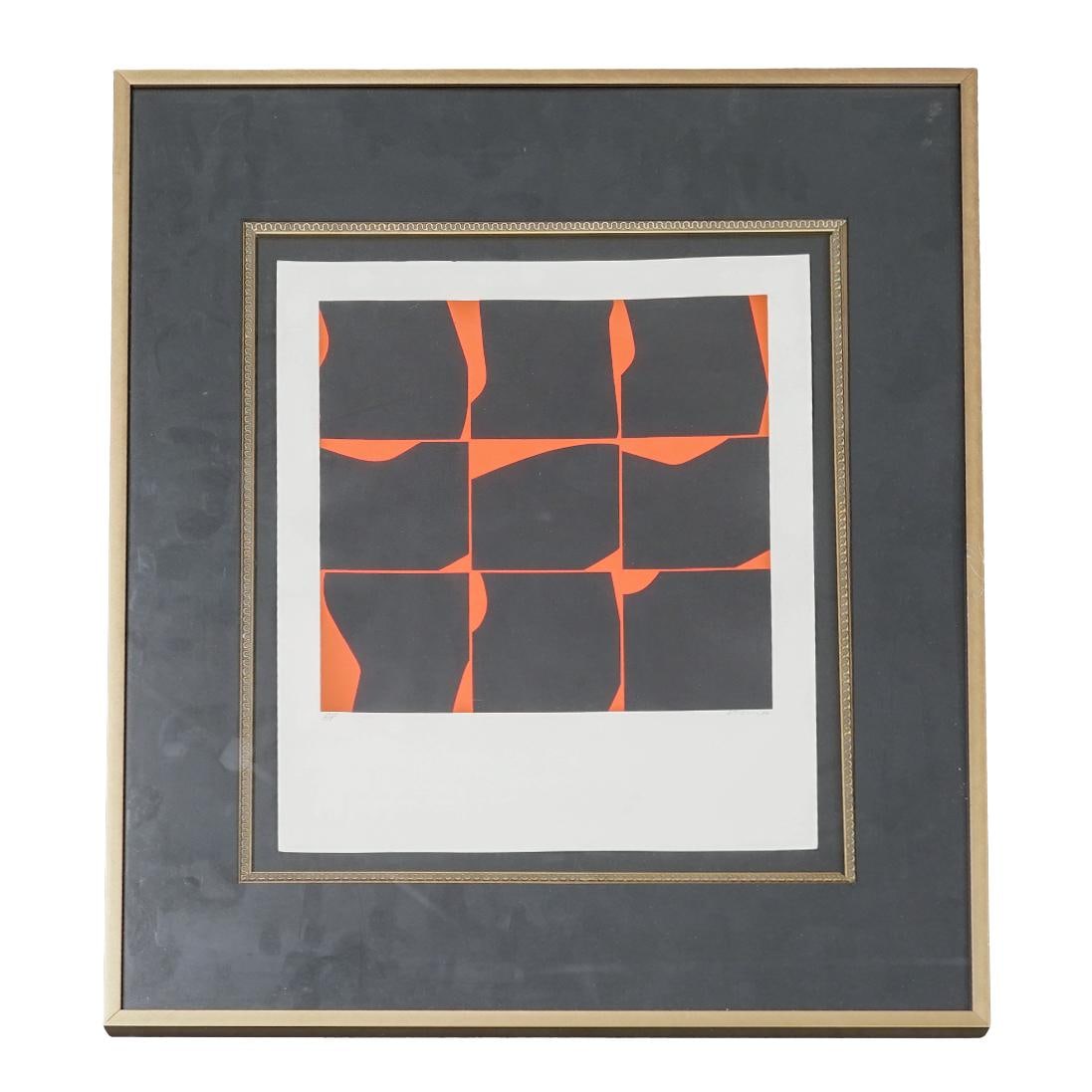 Ernest Tino Trova (American, 1927-2009) "Falling Man Series II" Serigraph: Ernest Tino Trova (American, 1927-2009) "Falling Man Series II" Serigraph1968, American“Fallen Man Series II” Serigraph featuring abstract shapes in red and black from his "Falling man" portfo