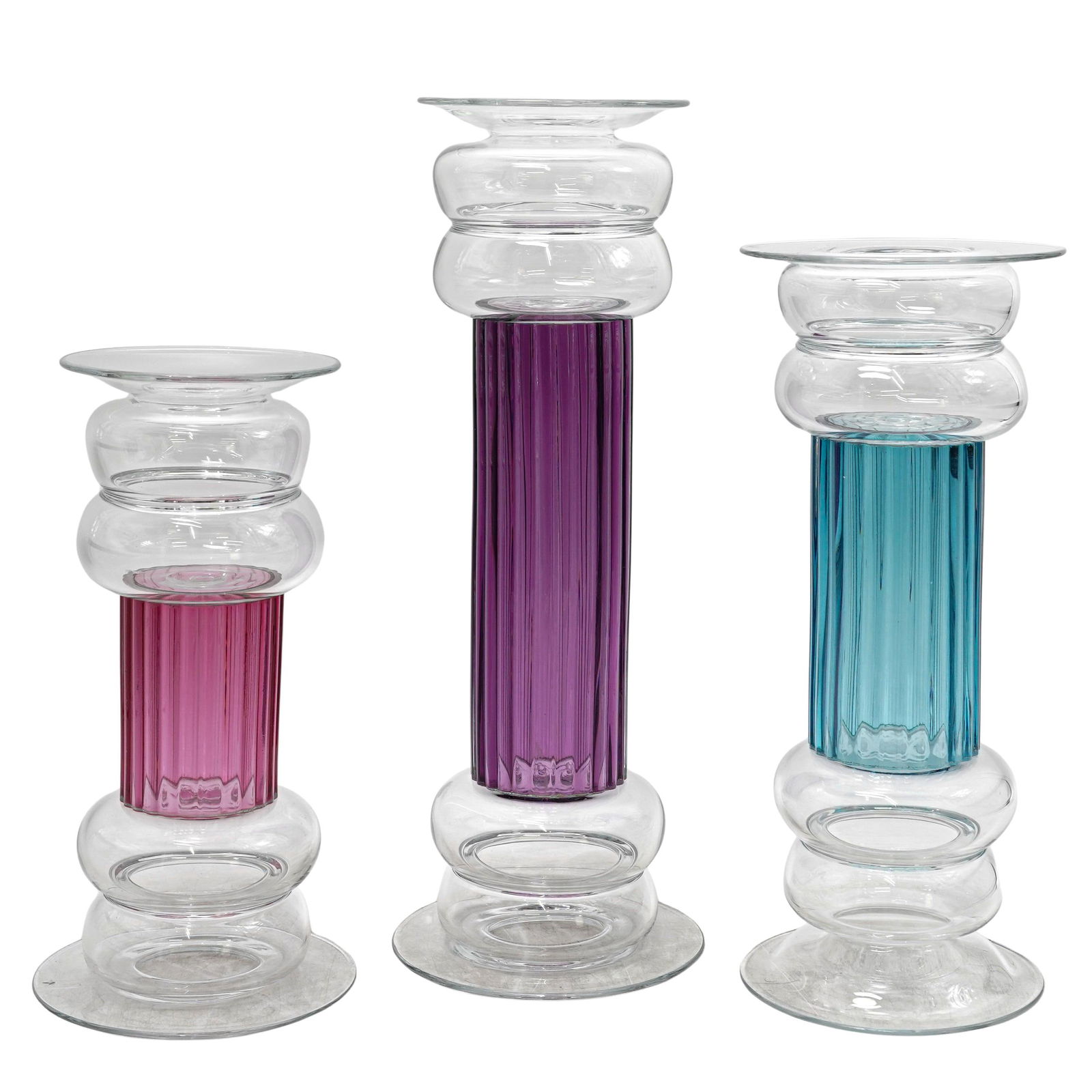 (3 Pc) Geoffrey Beetem Art Glass Candlesticks (1 of 7)