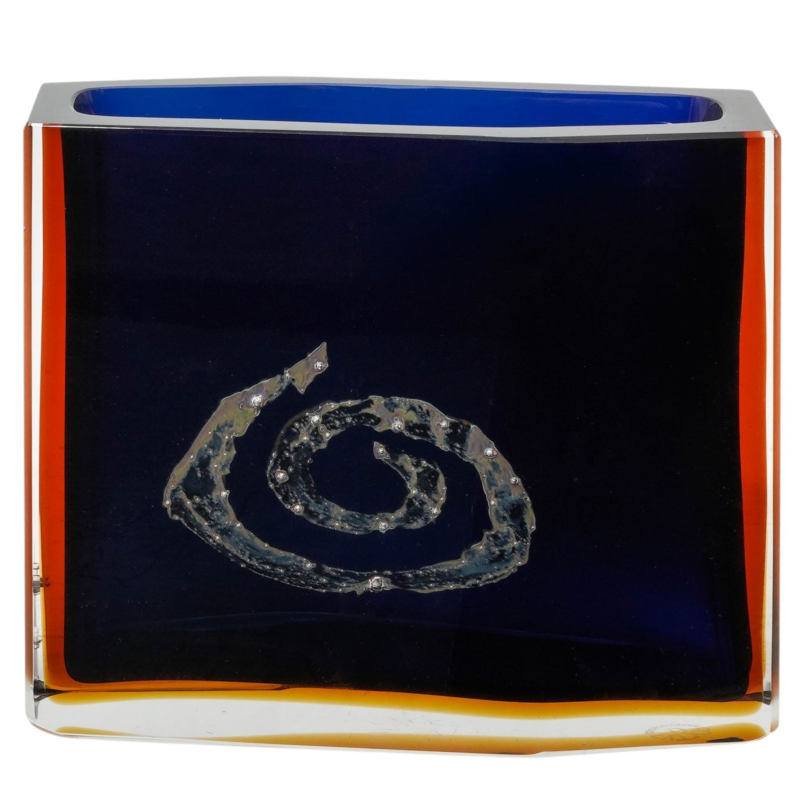 Pavel Hlava (Czech, 1924-2003) Exbor Egermann "Sommerso" Art Glass Vase: Pavel Hlava (Czech, 1924-2003) Exbor Egermann "Sommerso" Art Glass Vase1960s, CzechExbor Egermann vase features a "sommerso" technique with a dark blue inner core, a spiral silver chloride inclusion,