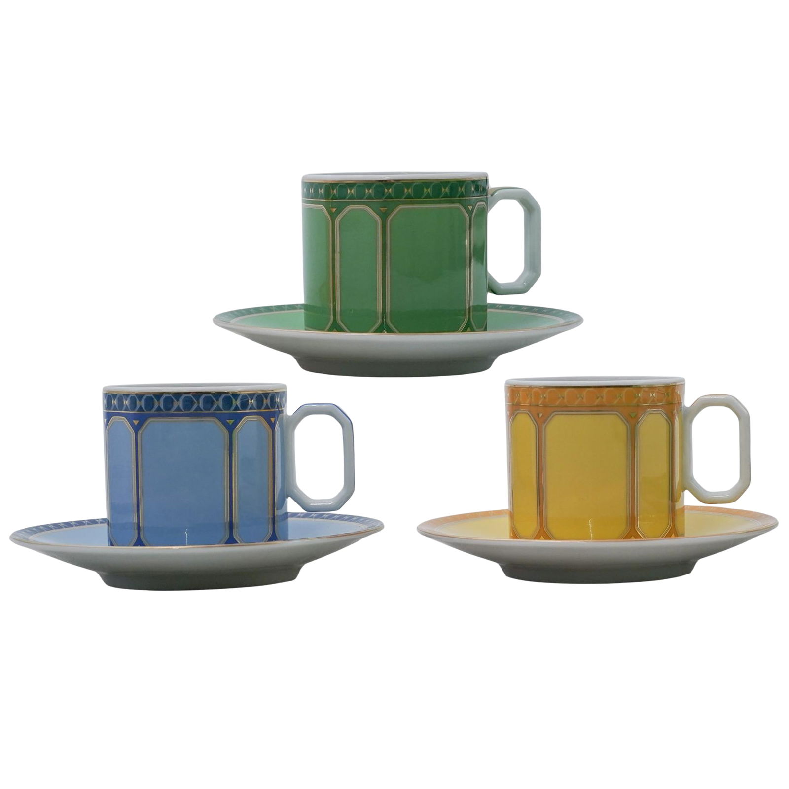 (6 Pc) Swarovski x Rosenthal "Signum" Porcelain Cups & Saucers: (6 Pc) Swarovski x Rosenthal "Signum" Porcelain Cups & Saucers21st century, GermanSwarovski and Rosenthal collaboration. These pieces are designed with a unique printing technique that mimics the face