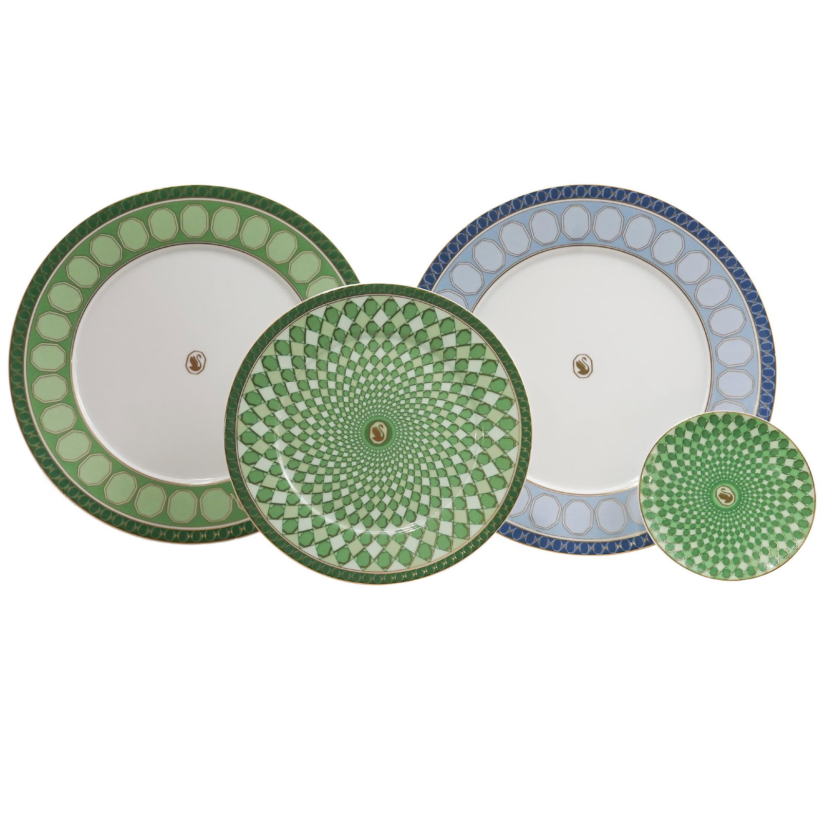 (4 Pc) Swarovski x Rosenthal "Signum" Porcelain Plates: (4 Pc) Swarovski x Rosenthal "Signum" Porcelain Plates21st century, GermanA set of four Swarovski porcelain plates created in collaboration with Rosenthal. The plates are all in the "Signum" pattern,