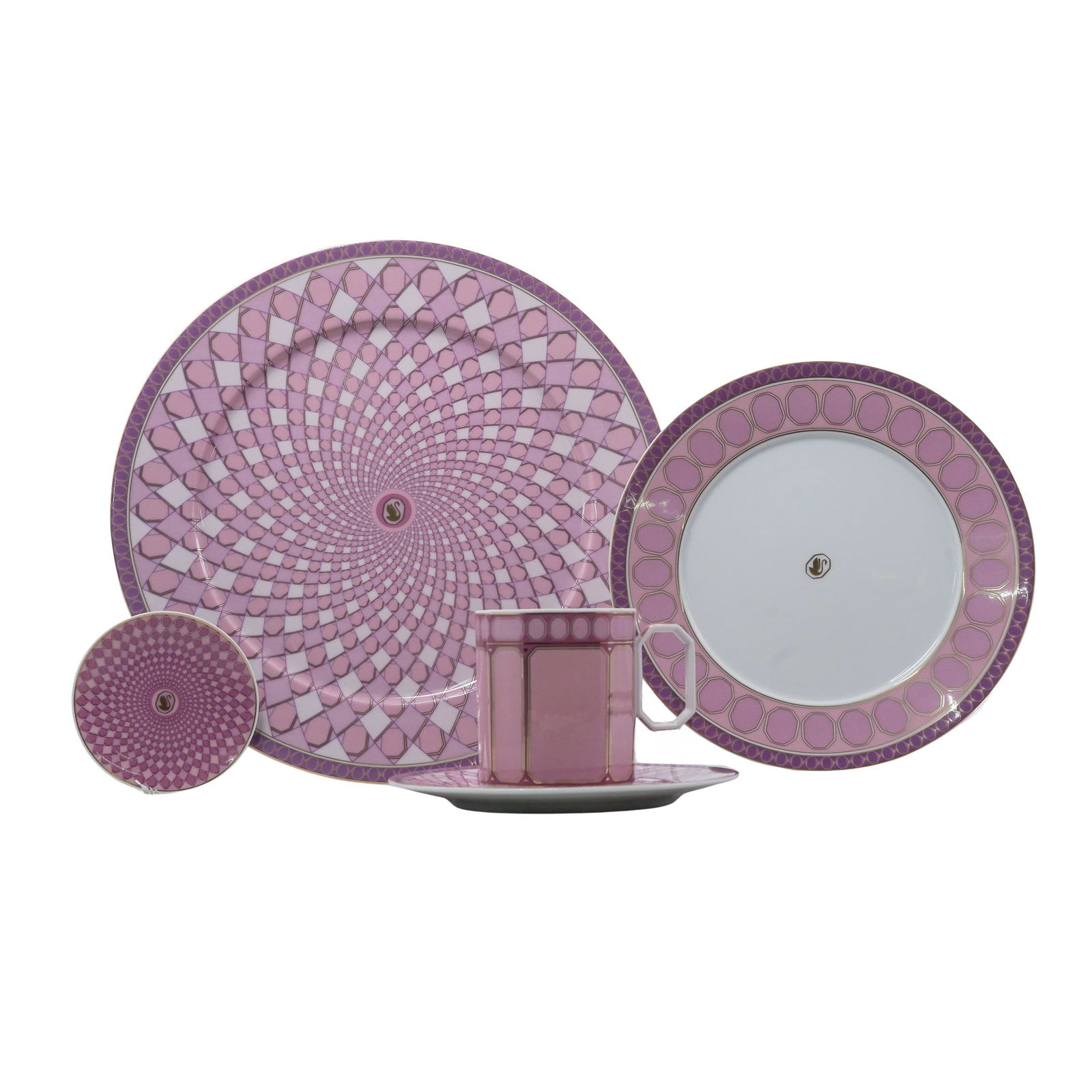 (5 Pc) Swarovski x Rosenthal "Signum" Porcelain Group: (5 Pc) Swarovski x Rosenthal "Signum" Porcelain Group21st century, GermanThe Signum Rose collection is a vibrant collaboration between Swarovski and the renowned porcelain brand Rosenthal. Launched in