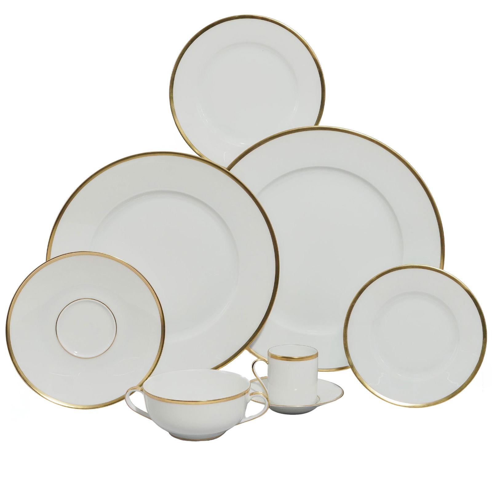 (8 Pc) Raynaud Limoges Gilt Porcelain Service Set: (8 Pc) Raynaud Limoges Gilt Porcelain Service SetMid to late 20th century, FrenchA service set of hand-painted gilt porcelain dishes by Raynaud Limoges. Each piece is marked on bottom "Raynaud Limoges