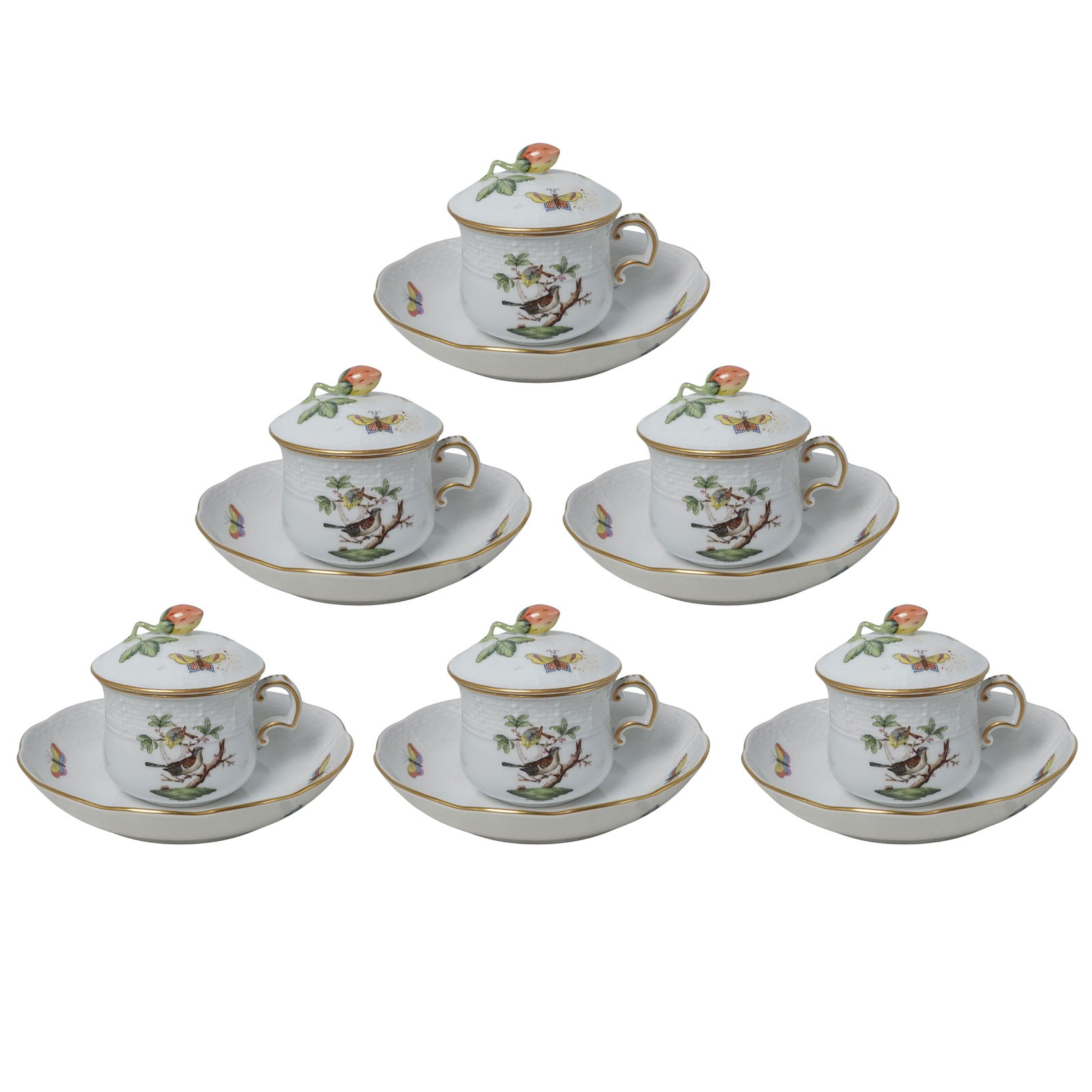 (12pc) Herend Rothschild Tea Cups w/ Lids & Saucers (1 of 18)