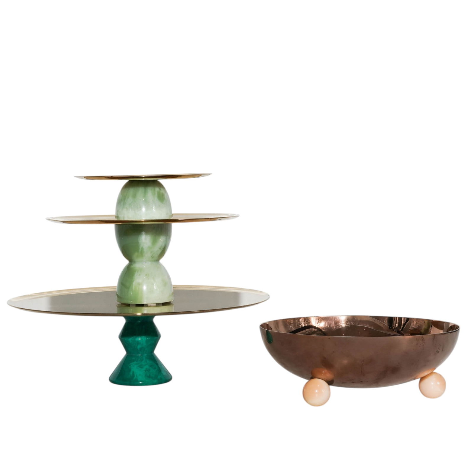 (4 pcs) Sambonet "Madame" Gold Tone Stainless Steel Cake Stands: (4 pcs) Sambonet "Madame" Gold Tone Stainless Steel Cake Stands21st century, ItalianA set of four Sambonet gold-tone "PVD (physical vapor deposition)" coated stainless steel cake stands in multiple si