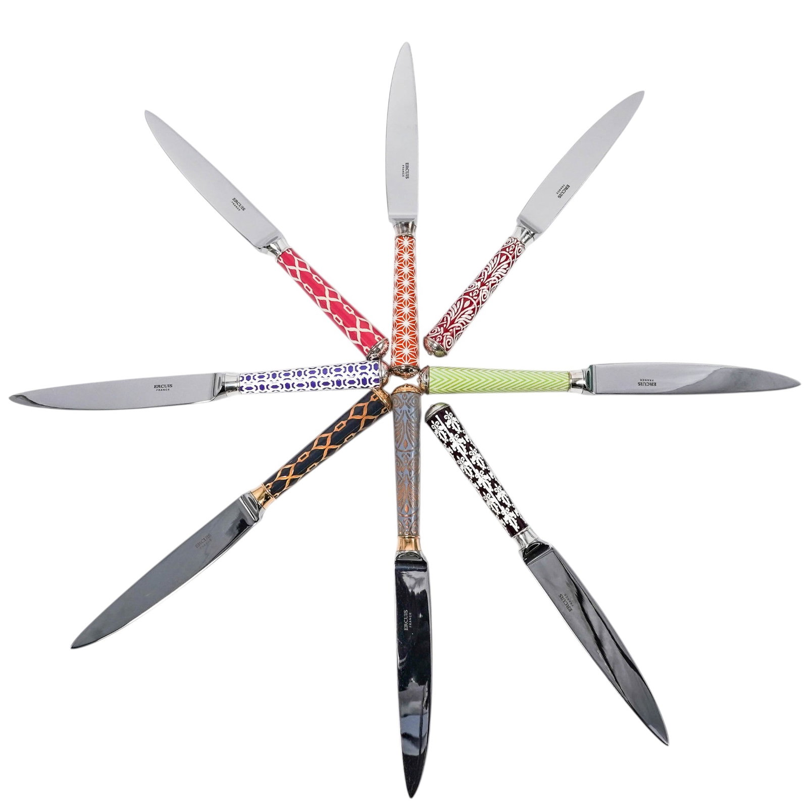 (8pc) Ercuis Knives Stainless Steal Knife Group: (8pc) Ercuis Knives Stainless Steal Knife Group 21st century, French The Arts Decoratifs collection of table knife by Ercuis celebrates fine craftsmanship and attention to detail. Each piece is expert
