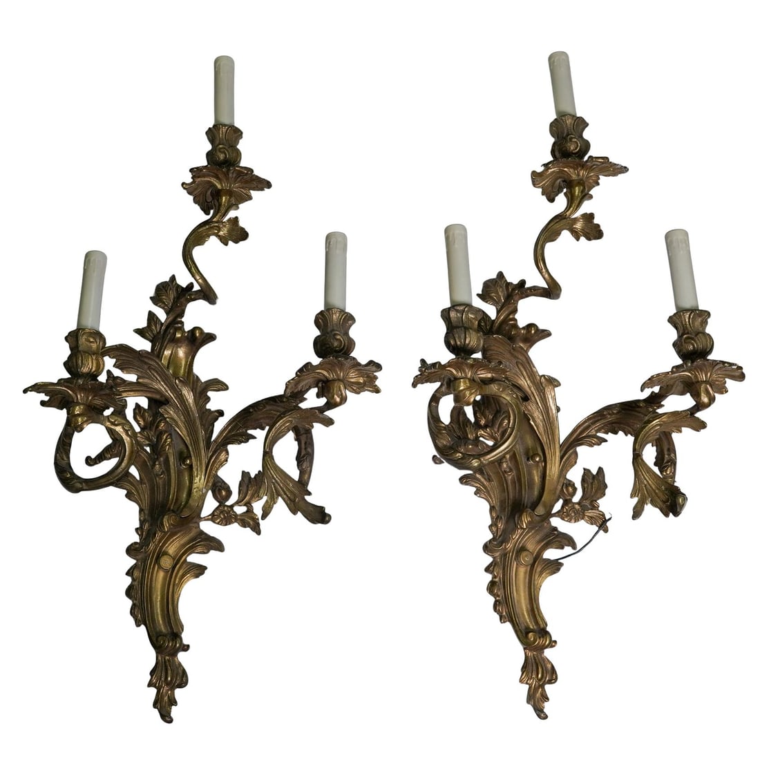 Pair of Gilt Bronze 3-Light Sconces (1 of 8)