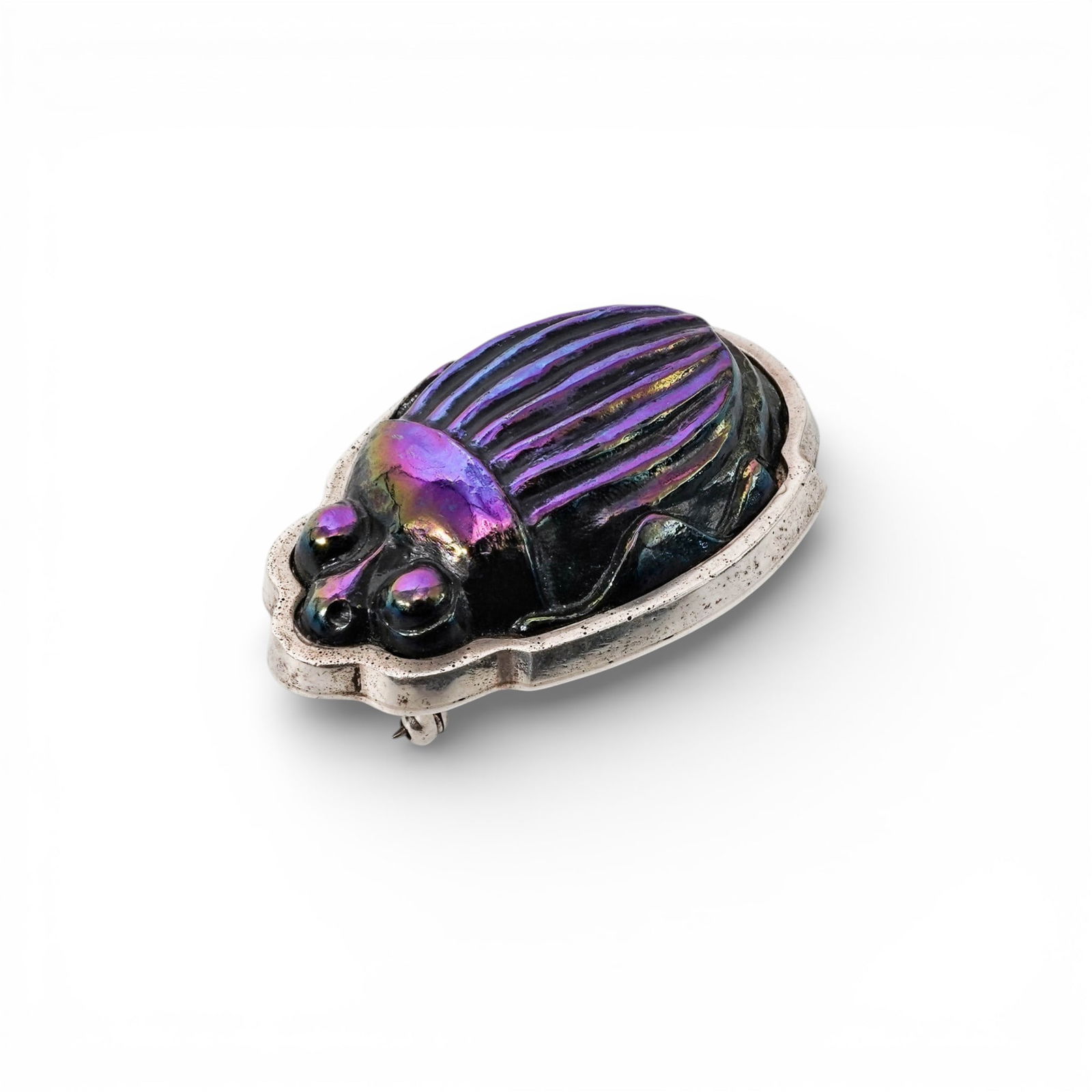 Vintage Tiffany & Co. Sterling Silver Scarab Brooch: Vintage Tiffany & Co. Sterling Silver Scarab Brooch 1940s-1950s, American Vintage Tiffany & Co. sterling silver brooch in a stylized scarab form with a polished, carved scarab motif with ribbed body