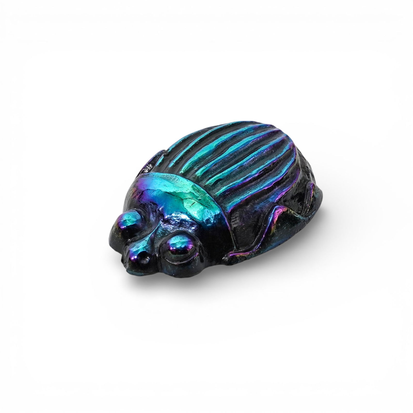 Vintage Tiffany & Co. Favrile Glass Scarab: Vintage Tiffany & Co. Favrile Glass Scarab1950s, AmericanVintage favrile glass scarab element produced by Tiffany & Co., modeled in an Egyptian Revival scarab form with ribbed body and rounded head. T