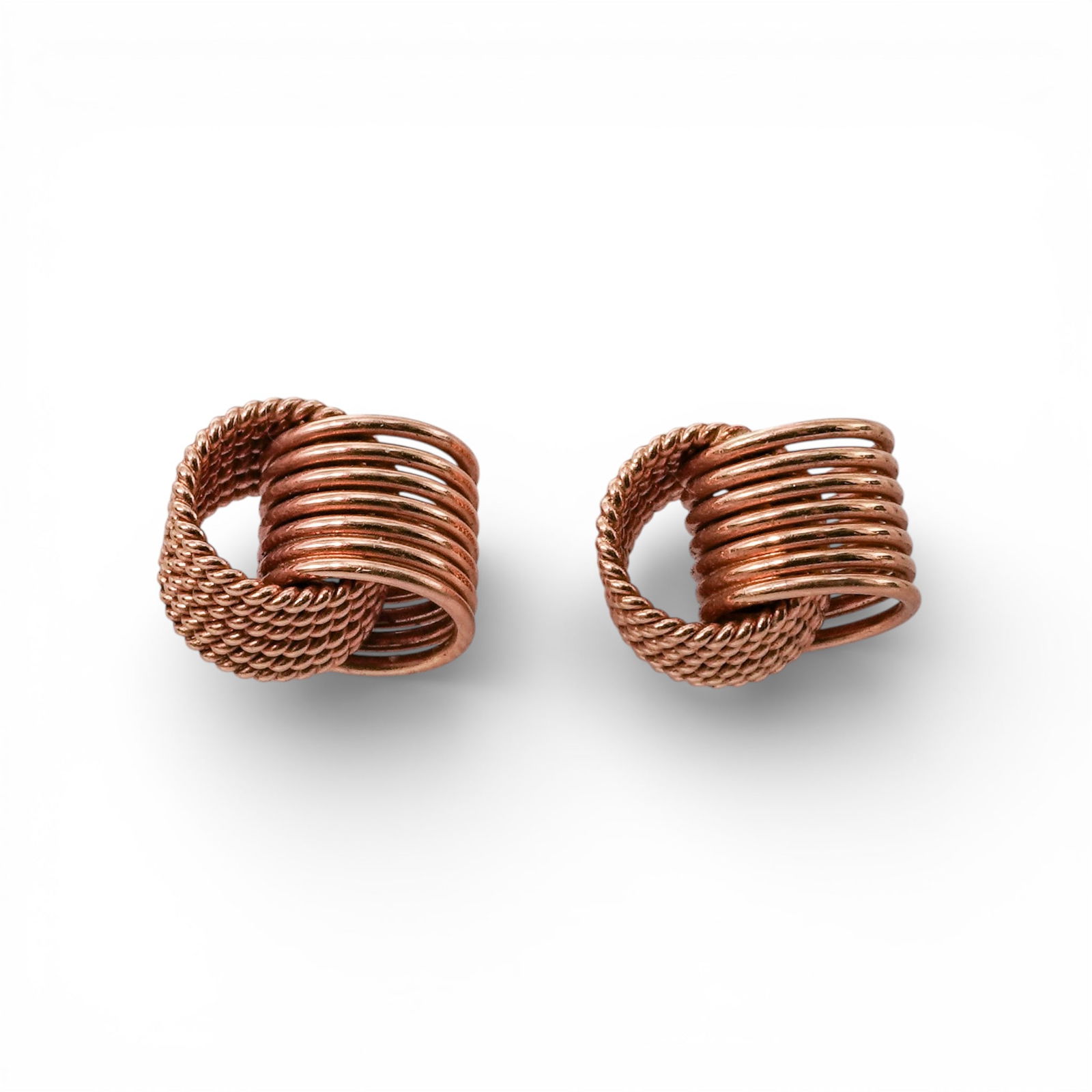 Vintage 18k Gold "Love Knot" Screw-Back Earrings: Vintage 18k Gold "Love Knot" Screw-Back Earrings 1960s–1970s Vintage 18k yellow gold love knot earrings of woven wire construction, formed as dimensional knot motifs and fitted with screw-back