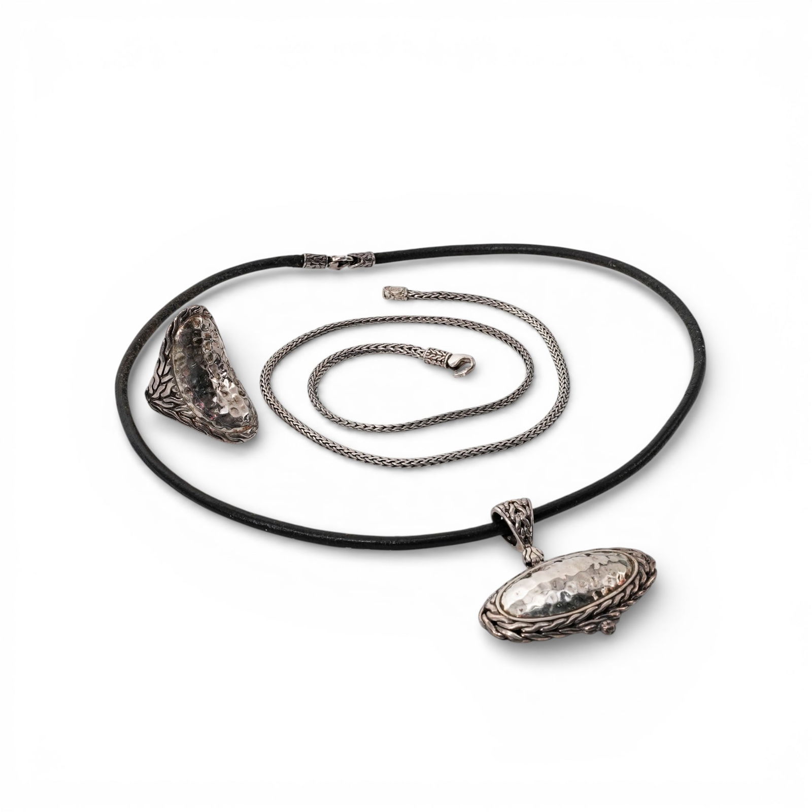 (3 Pc) John Hardy Hammered Sterling Silver Jewelry (1 of 8)