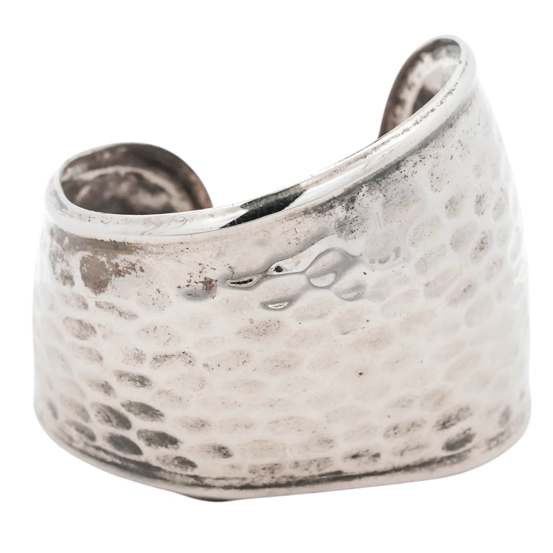 Modernist Hammered Sterling Silver Wide Cuff Bracelet (1 of 4)