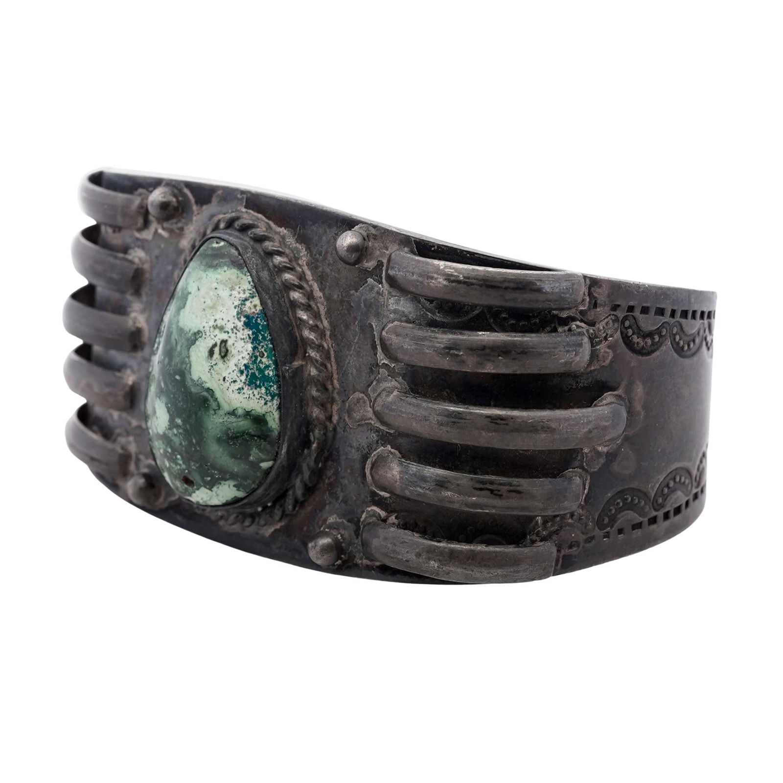 Vintage Taxco Mexican Sterling Silver & Turquoise Bracelet Signed: Vintage Taxco Mexican Sterling Silver & Turquoise Bracelet Signed Mid-20th Century, Mexican Vintage Mexican Taxco sterling silver cuff bracelet centering an oval turquoise cabochon measuring