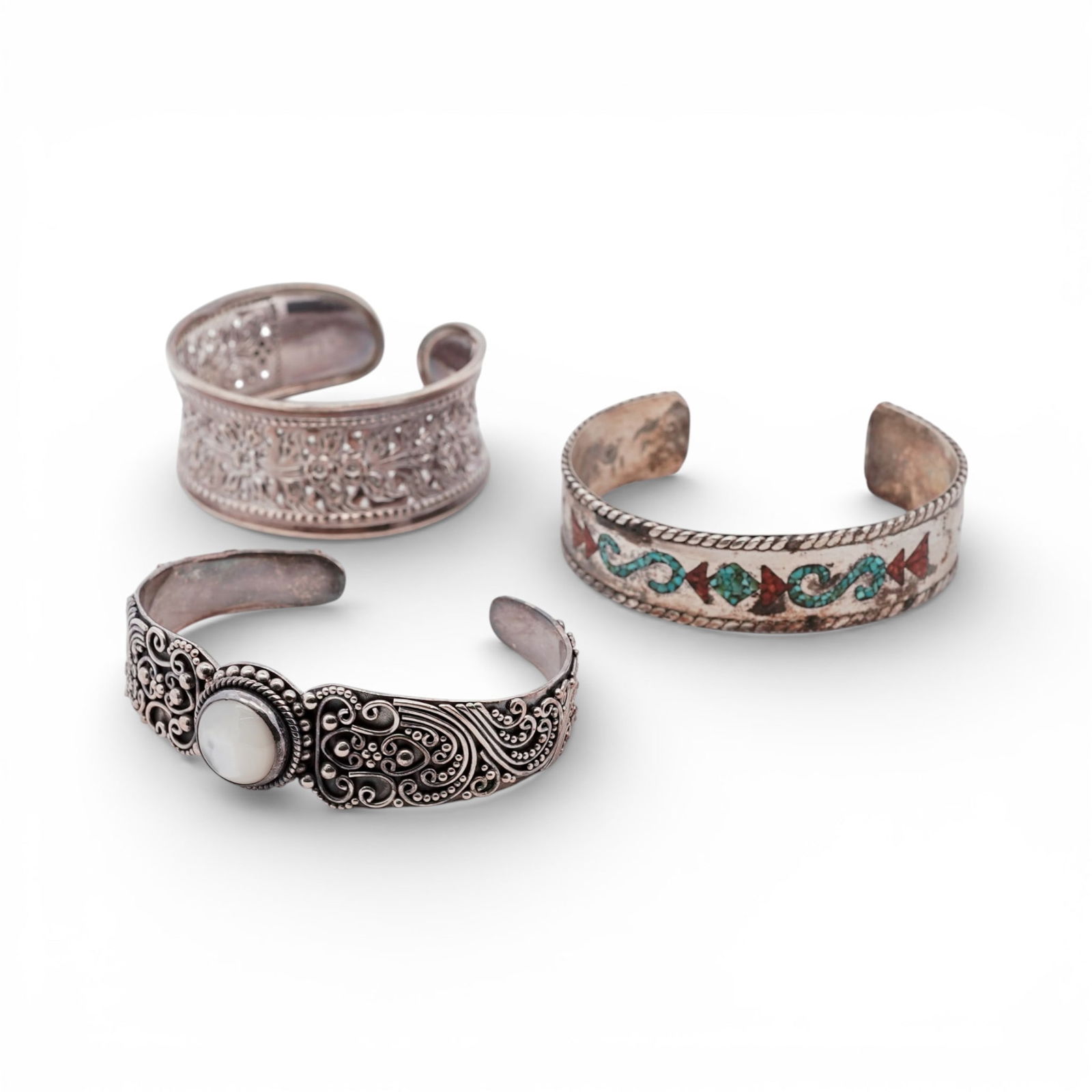 (3 Pcs) Sterling Silver Cuff Bracelets (1 of 6)