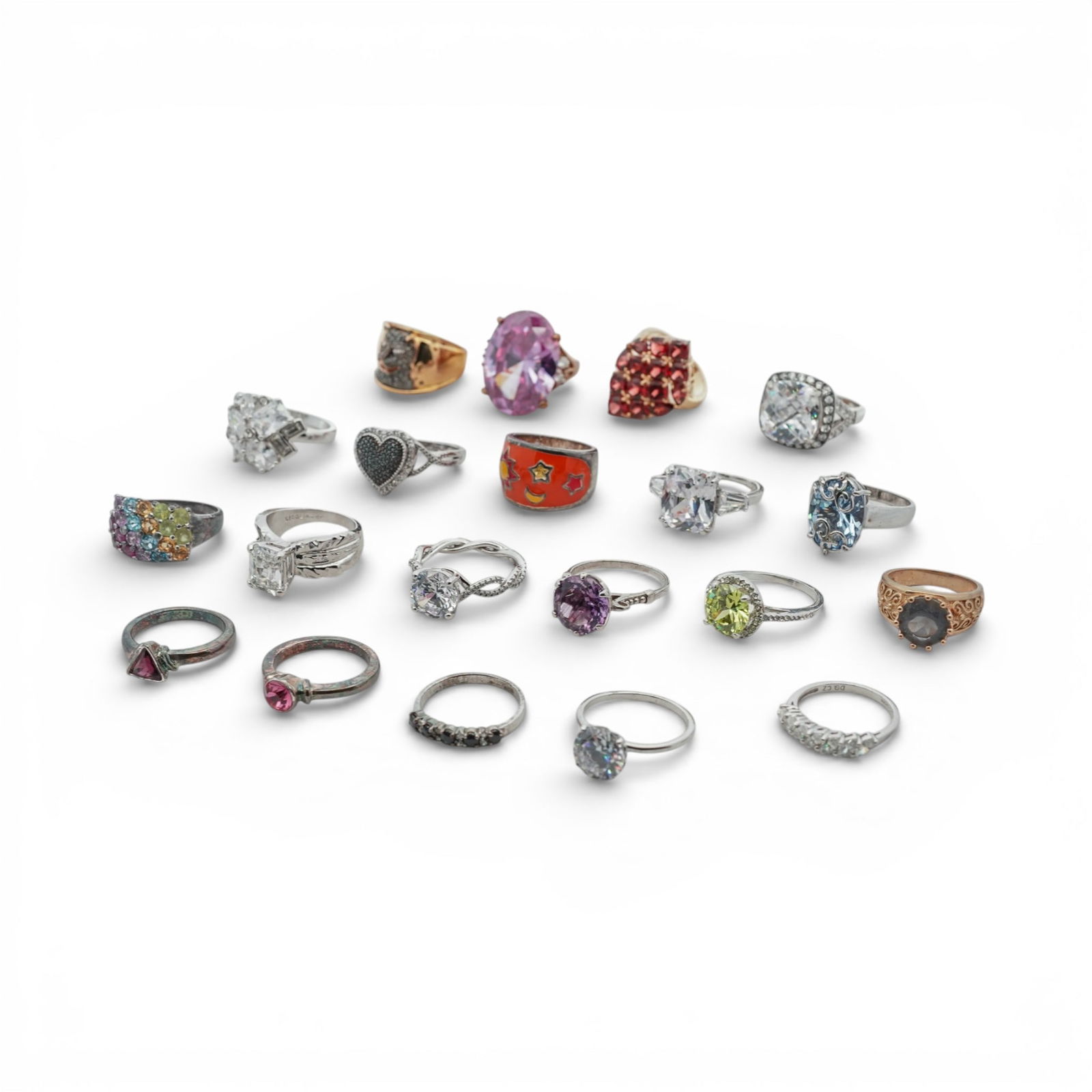 (20 Pcs) Sterling Silver & Synthetic Stone Ring Collection (1 of 6)