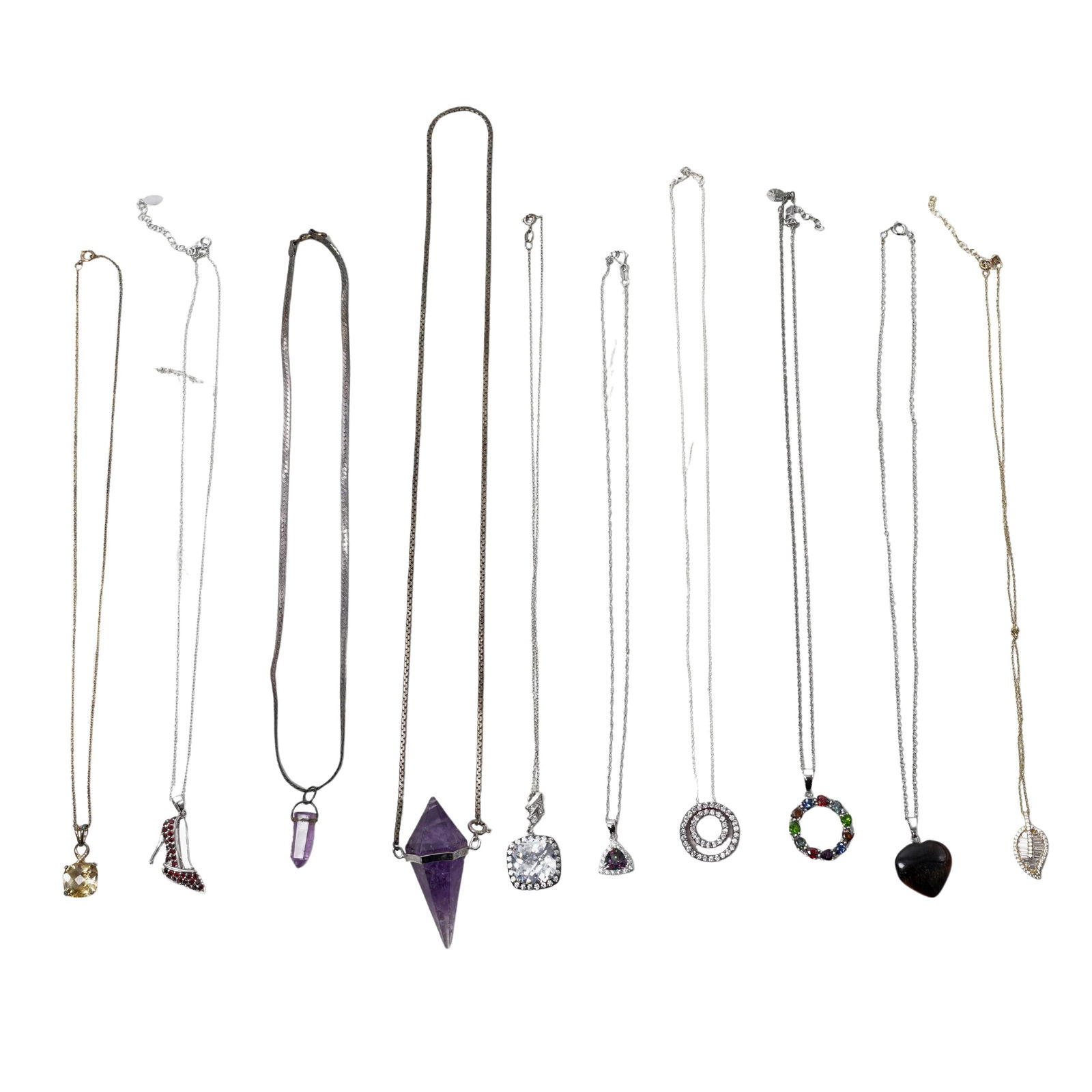 (15 Pcs) Sterling Silver & Synthetic Stone Pendant Necklace Group (1 of 9)