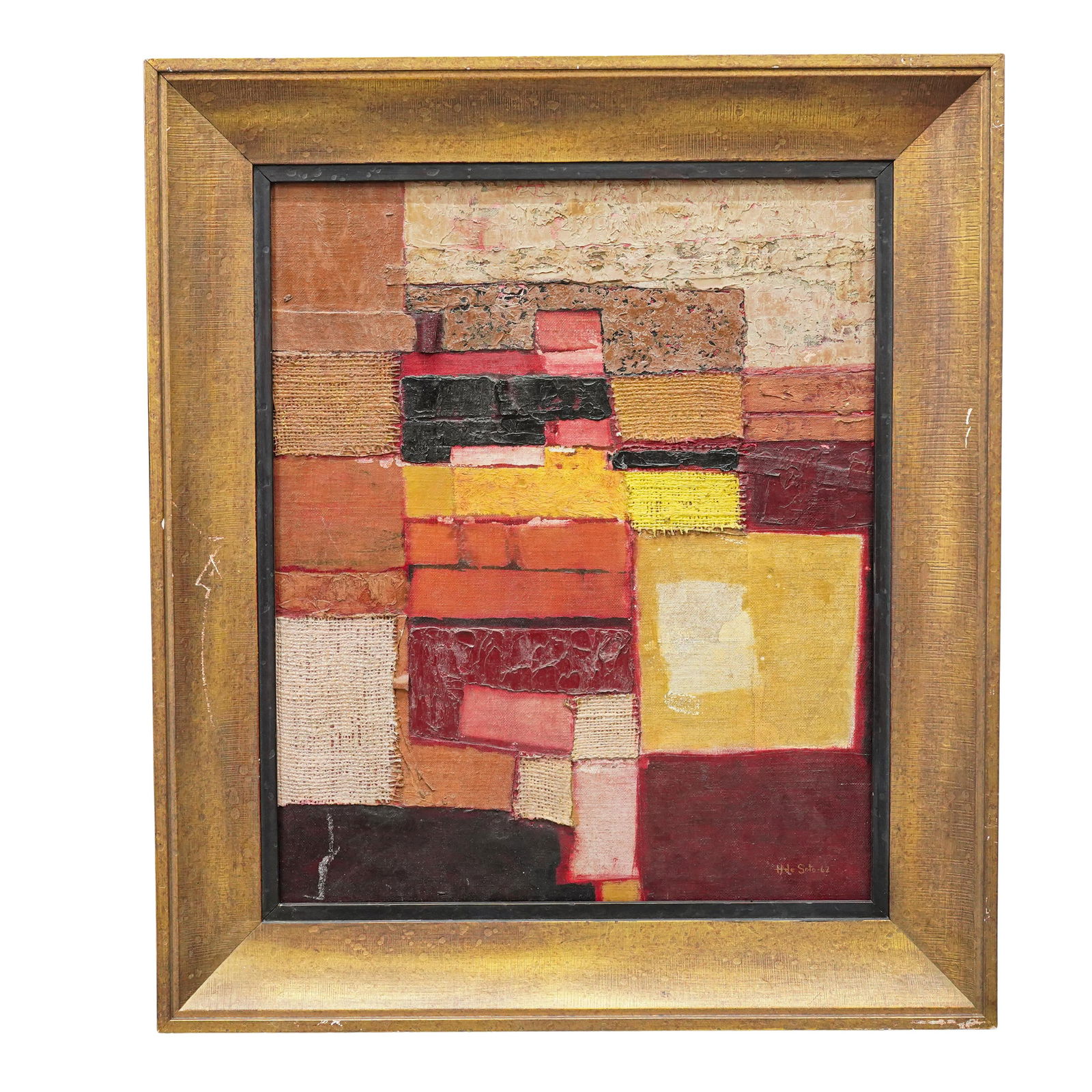 Hugo De Soto (Cuban, b.1928) "Laberinto Alizarino" Mixed Media On Canvas Painting: Hugo De Soto (Cuban, b.1928) "Laberinto Alizarino" Mixed Media On Canvas Painting1962, Cuban"Laberinto Alizarino" mixed media on canvas by Hugo De Soto, materic abstract composition featuring layered