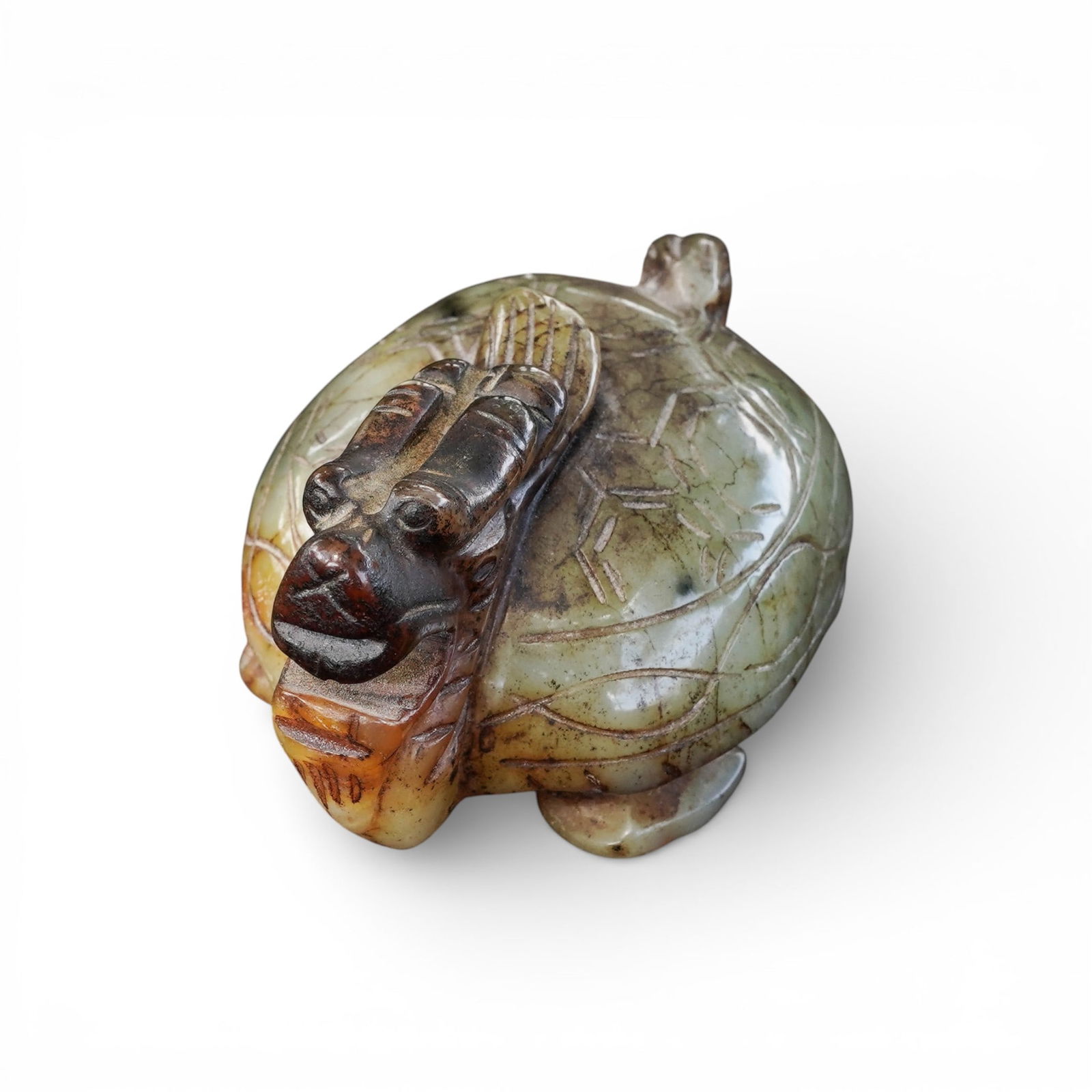 Antique Chinese Carved Hetian Jade Dragon Turtle Figurine: Antique Chinese Carved Hetian Jade Dragon Turtle Figurine 19th-Early 20th c., China Antique Chinese hand-carved highly detailed jade Dragon Turtle (Longgui) figurine. H: 2" W: 2.5" L: 4.15"
