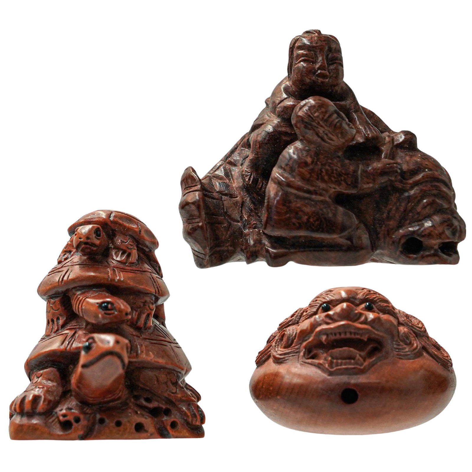 (3 Pc) Japanese Carved Wood Netsukes (1 of 8)