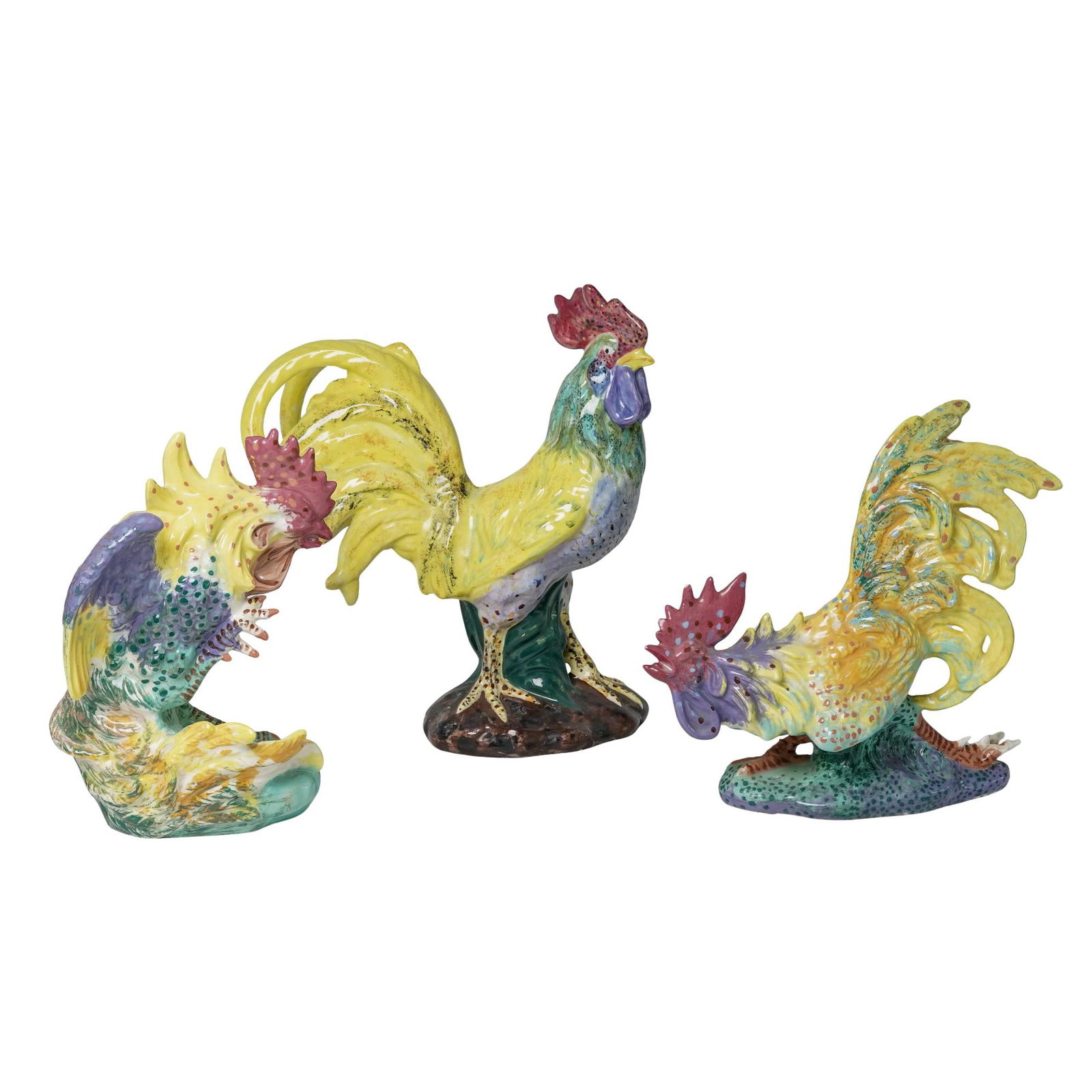 (3 Pc) Ceramic Colorful Rooster Sculptures (1 of 18)
