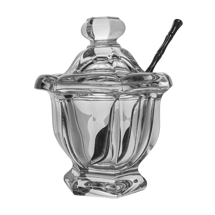 (2pc) Baccarat Crystal Bretagne Jar With Metal Spoon: (2pc) Baccarat Crystal Bretagne Jar With Metal SpoonLate 20th century, French, ItalianClear crystal Jar in the Bretagne pattern with bell-form lid. Marked on the underside "Baccarat France". Accompani