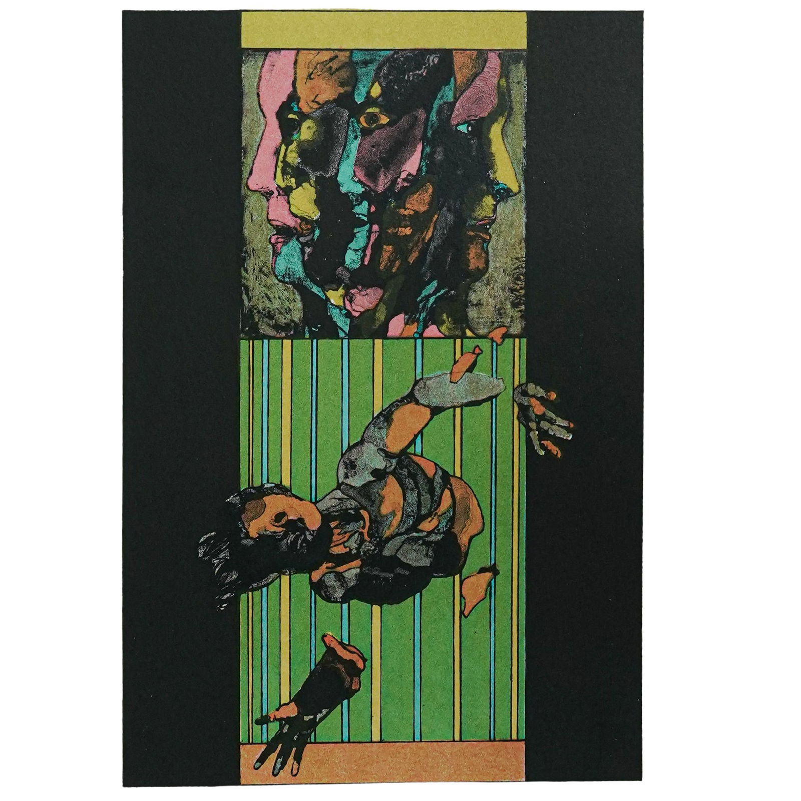 Jacob Landau (American, 1917-2001) "Haberland & Schwendy" Lithograph: Jacob Landau (American, 1917-2001) "Haberland & Schwendy" Lithographcirca 1969, AmericanA color lithograph on Japanese paper titled "Doubles: Haberland & Schwendy" by Jacob Landau (American, b. 1917 d