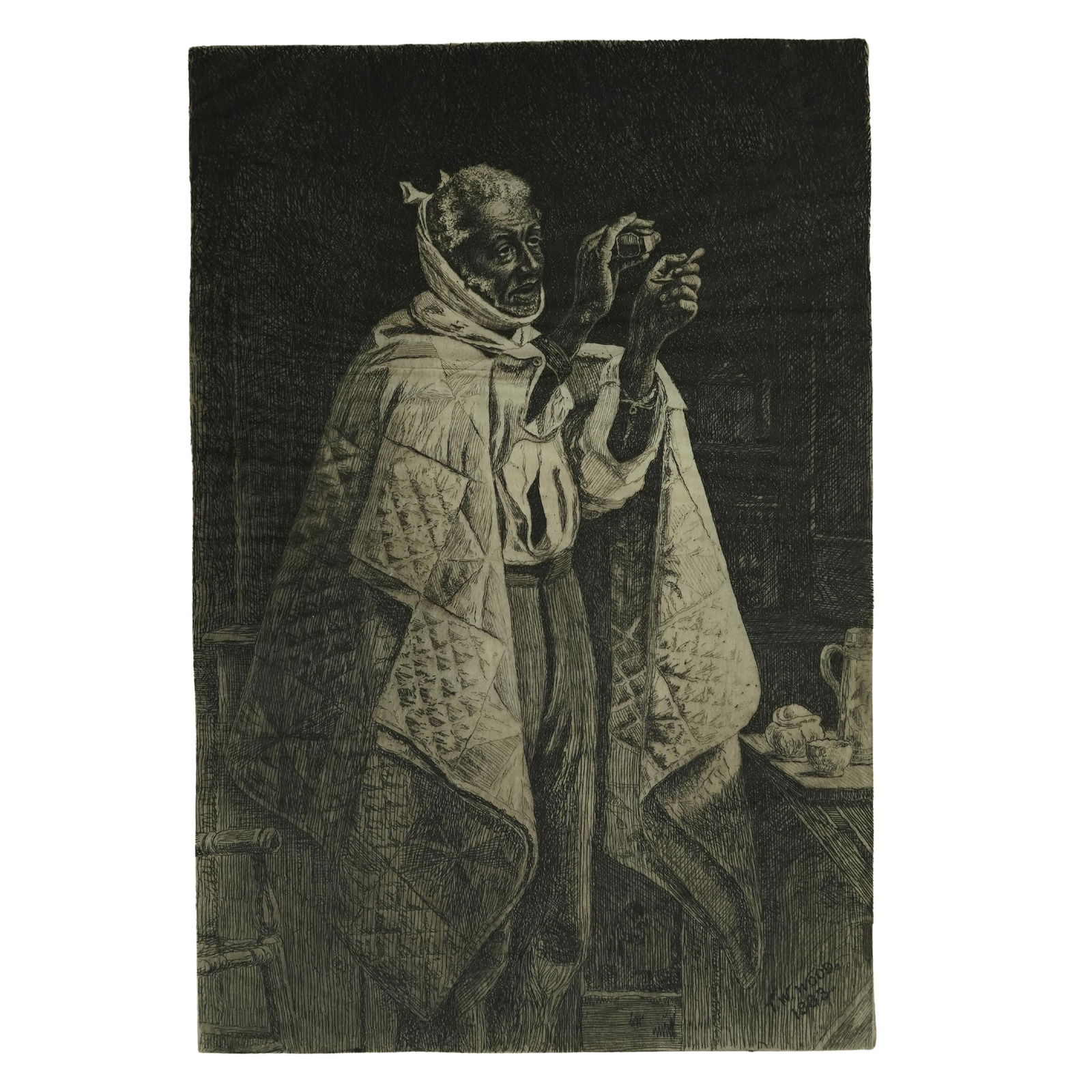 Thomas Waterman Wood (American, 1823-1903) "His Own Doctor" Etching: Thomas Waterman Wood (American, 1823-1903) "His Own Doctor" EtchingLate 19th century, AmericanEtching titled "His Own Doctor" by Thomas Waterman Wood (American, b. 1823 d. 1903). Pencil signed on plat