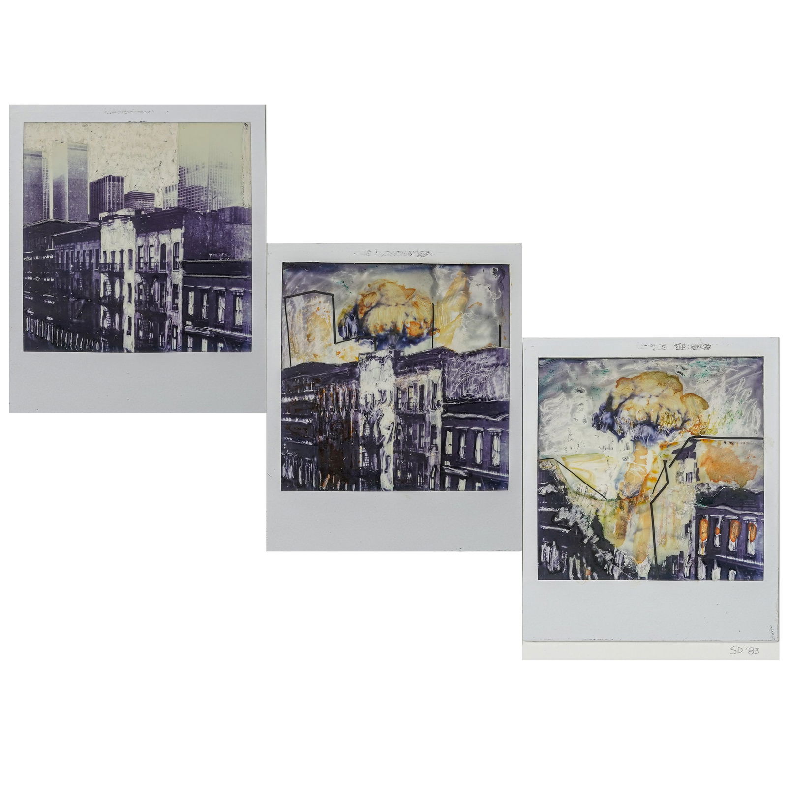 Steve Diamond (American, b. 1956) "There Goes the Neighborhood" Polaroid Triptych: Steve Diamond (American, b. 1956) "There Goes the Neighborhood" Polaroid Triptych1983, AmericanA SX-70 polaroid triptych titled "There Goes the Neighborhood" by artist Steve Diamond (American, born 19
