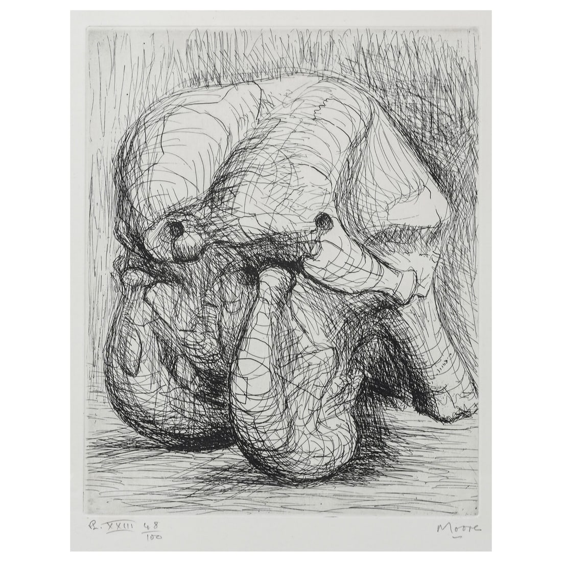 Henry Moore (English, 1898-1986) "Elephant Skull XXIII" Etching on Paper (1 of 6)