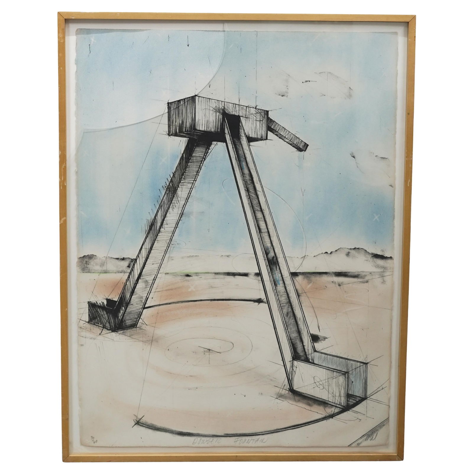 Mal Kendrick (American b. 1949) "Dowser Fountain“ Limited Edition Lithograph: Mal Kendrick (American b. 1949) "Dowser Fountain“ Limited Edition Lithograph20th century, AmericanThis lithograph uses an architectural, sketch-like style with watercolor wash. Mal Kendrick, a promi