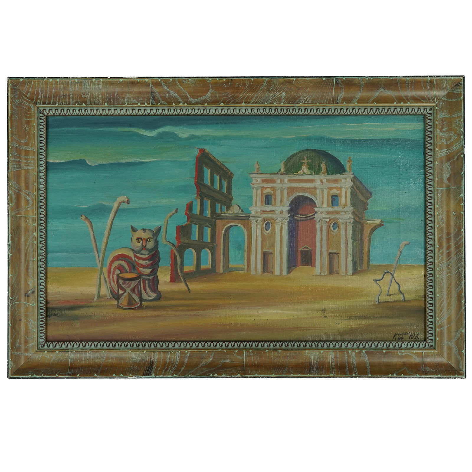Yuri Kazak (Russian 20th-Century Painter) Oil on Canvas: Yuri Kazak ( Russian 20th-Century Painter) Oil on Canvas1988, RussianThe piece is dated 1988, reflects a surrealist style that was emerging in the late Soviet period . Symbolic nature of the work is c