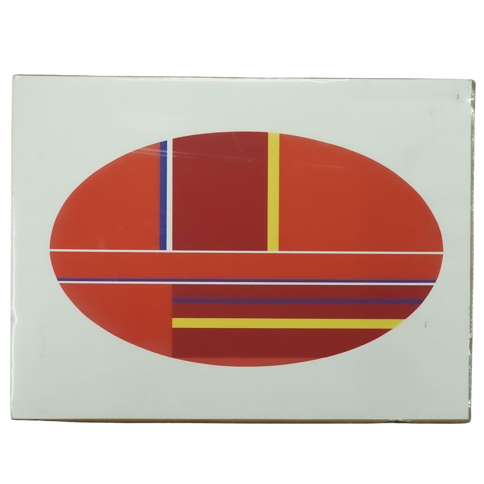 Ilya Bolotowsky (American, 1907-1981) "Scarlet Vertical Ellipse" Screenprint: Ilya Bolotowsky (American, 1907-1981) "Scarlet Vertical Ellipse" Screenprintcirca 1980, AmericanAn abstract screenprint titled "Scarlet Vertical Ellipse" by artist Ilya Bolotowsky (American, b. 1907 d