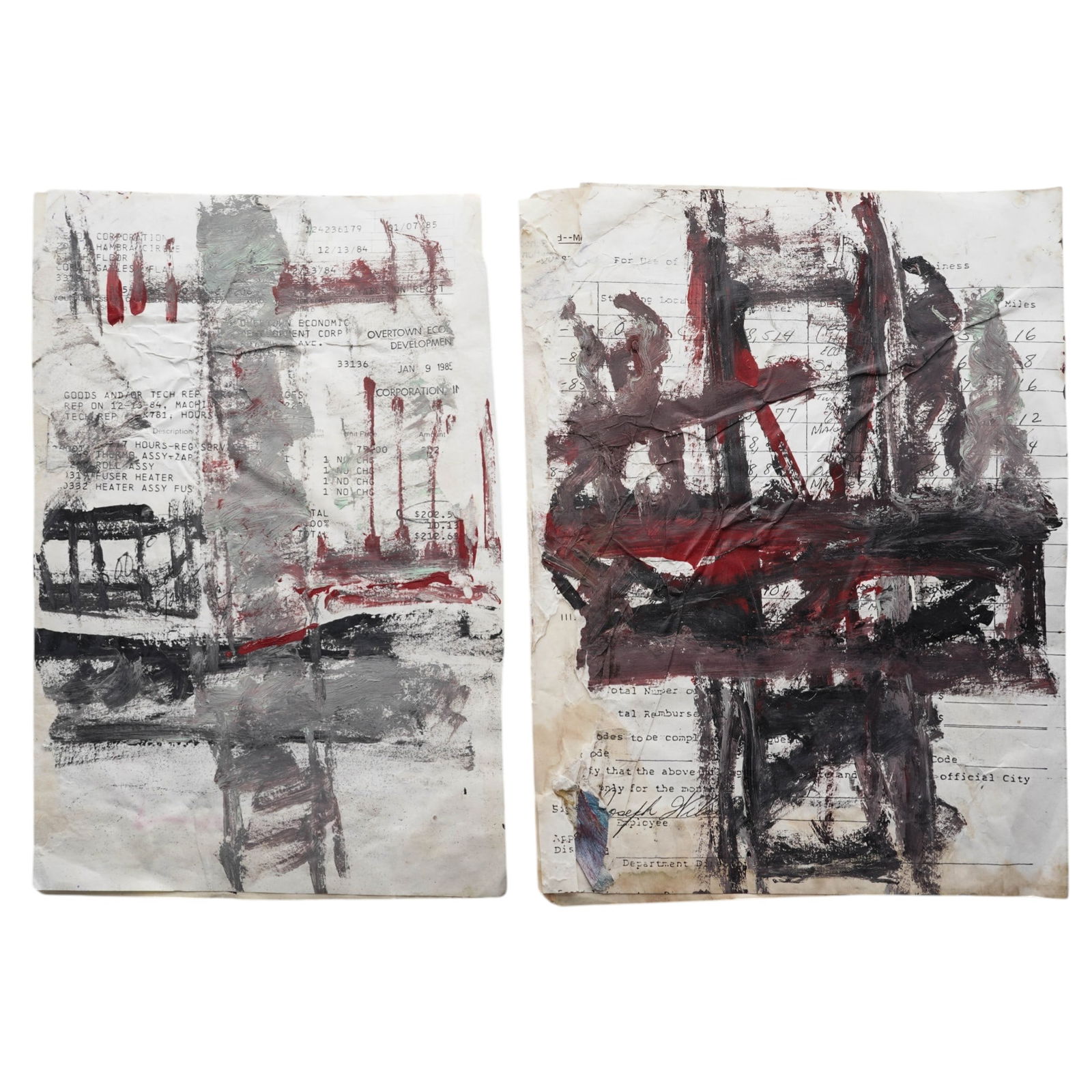 (2 pcs) Purvis Young (American, 1943-2010) Dual Sided Mixed Media: (2 pcs) Purvis Young (American, 1943-2010) Dual Sided Mixed MediaLate 20th century, AmericanA set of two abstract dual sides mixed media on paper works by Purvis Young (American, b. 1943 d. 2010).H 11