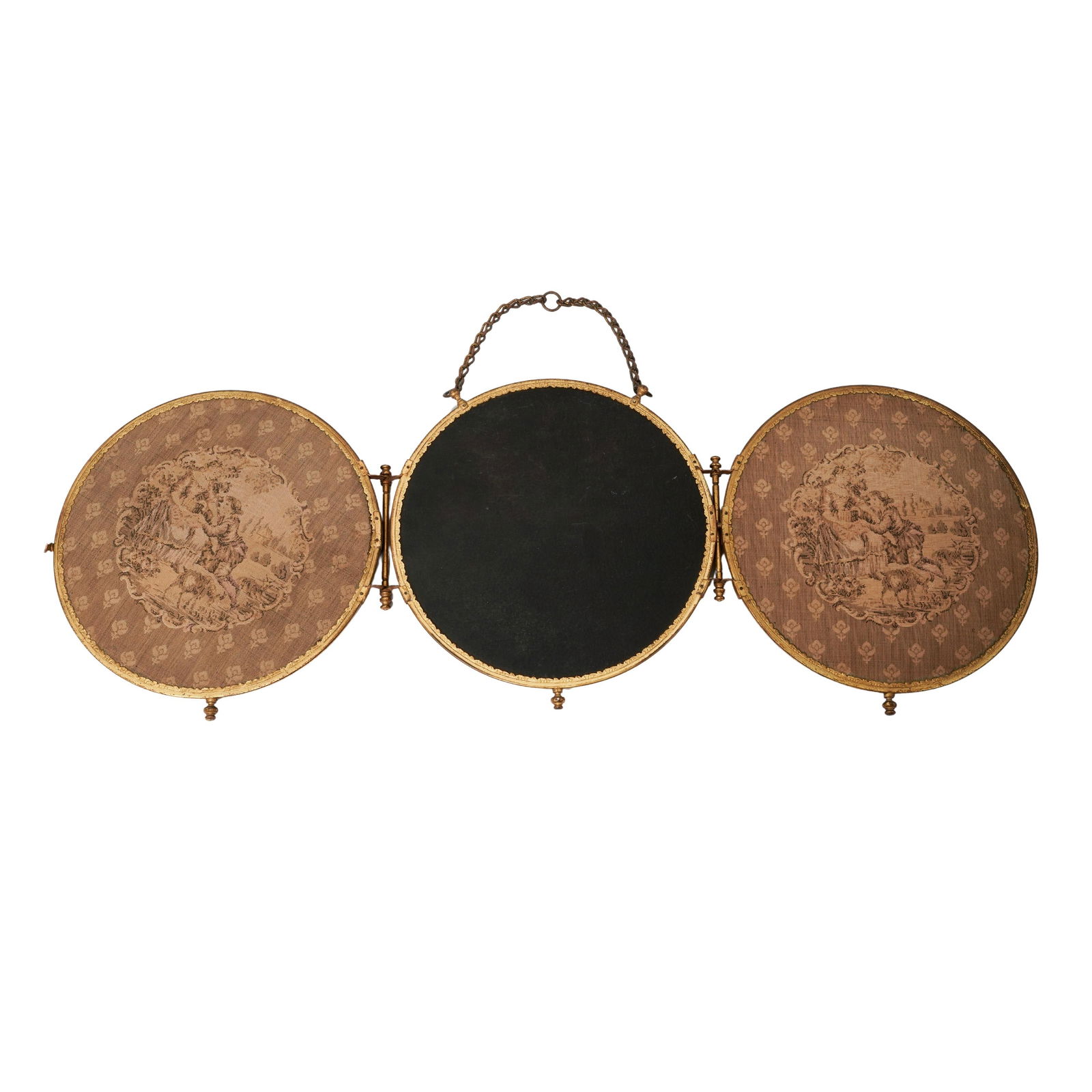 Victorian Embroidered Vanity Mirror Triptych - 4