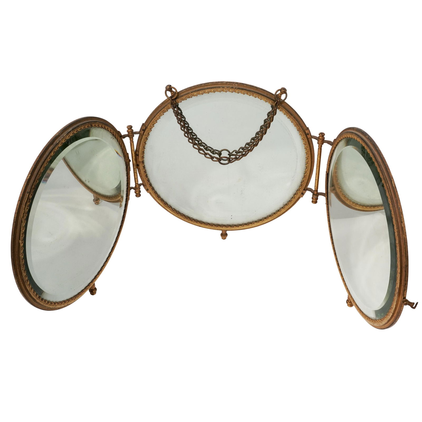 Victorian Embroidered Vanity Mirror Triptych - 7