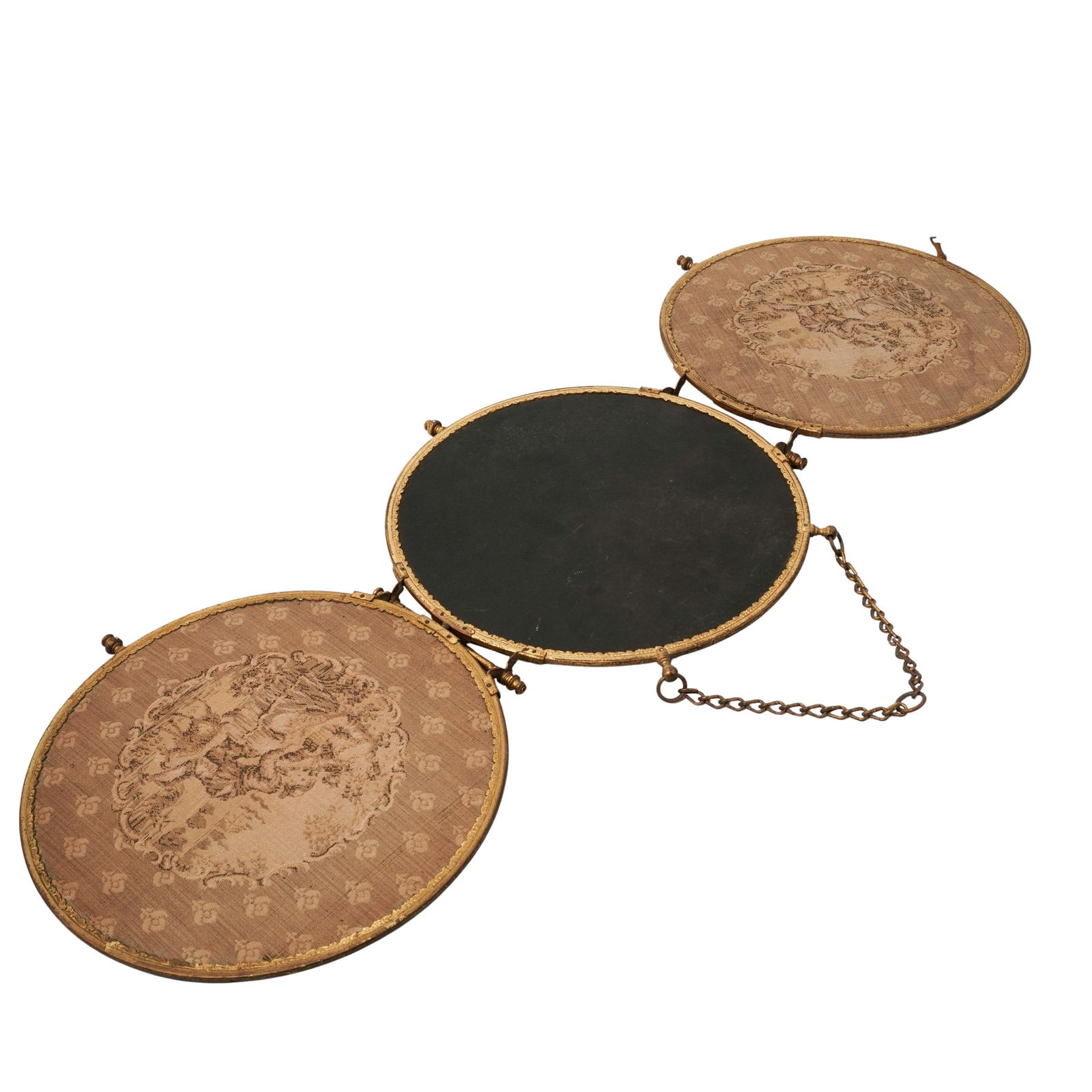 Victorian Embroidered Vanity Mirror Triptych - 8