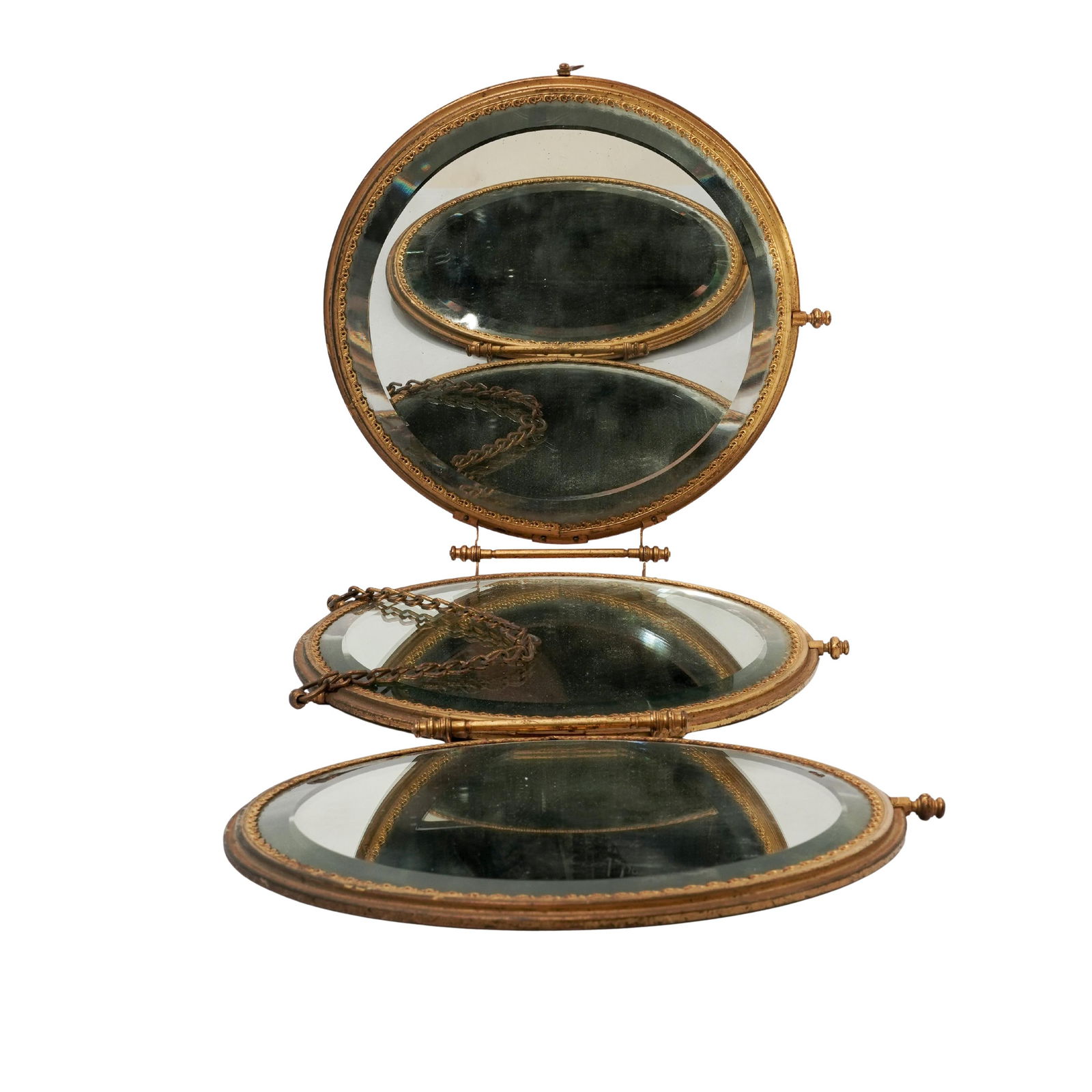 Victorian Embroidered Vanity Mirror Triptych - 9